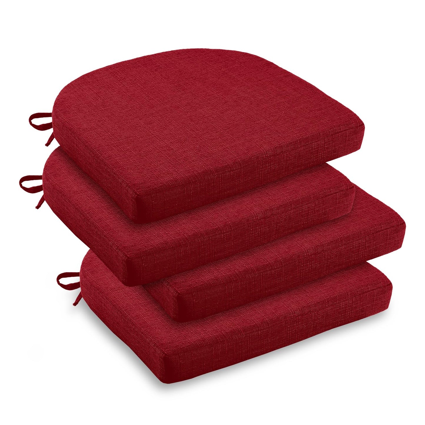 downluxe Indoor Chair Cushions for Dining Chairs, Soft and Comfortable Textured Foam Kitchen Chair Pads with Ties and Non-Slip Backing, 16" x 16" x 2", Red, 4 Pack