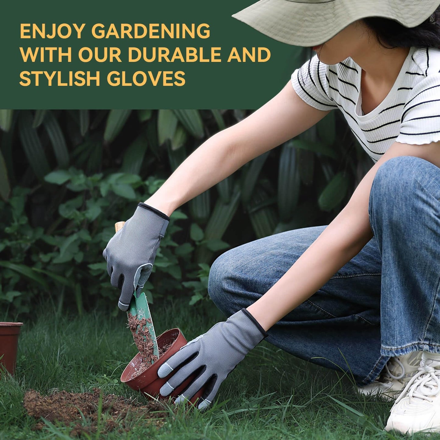 OZERO Leather Work Gloves for Women, Deerskin Garden Gloves, Touchscreen Thumb & Index, EN388 3133X Palm, Breathable Back for Gardening, Yard Work, Driving (Large)