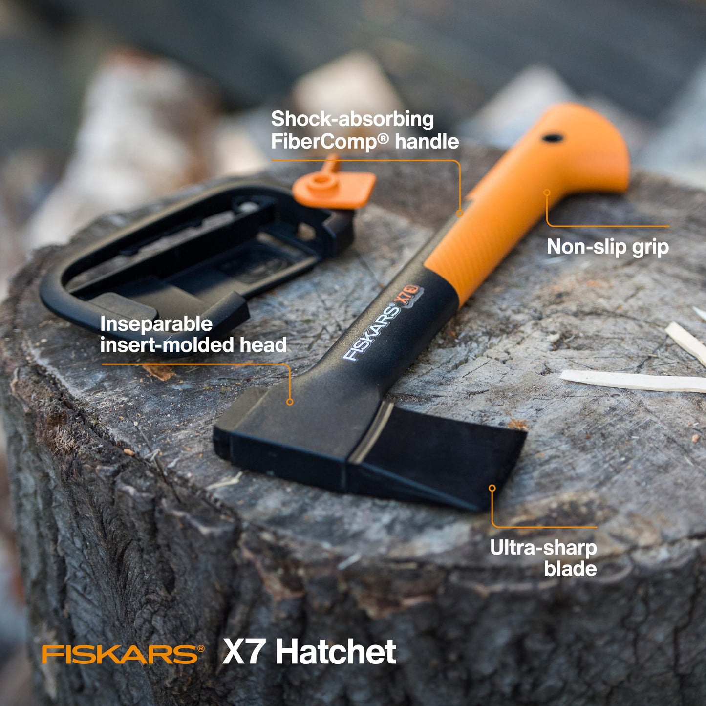Fiskars X7 Small 14" Hatchet Axe with Sheath for Chopping Wood Kindling for Campfires, Outdoors & Camping, Insert-Molded Forged Steel Head, Low-Friction Blade, Shock Absorbing Handle & Non-Slip Grip