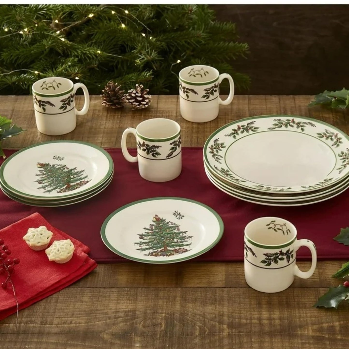 Spode Christmas Tree 12-Piece Dinnerware Set, Service for 4 - Dishwasher Safe Seasonal Dinnerware, Festive Christmas Tree Motif for Holiday Gatherings, Shatterproof & Durable Dishes - Made of Melamine