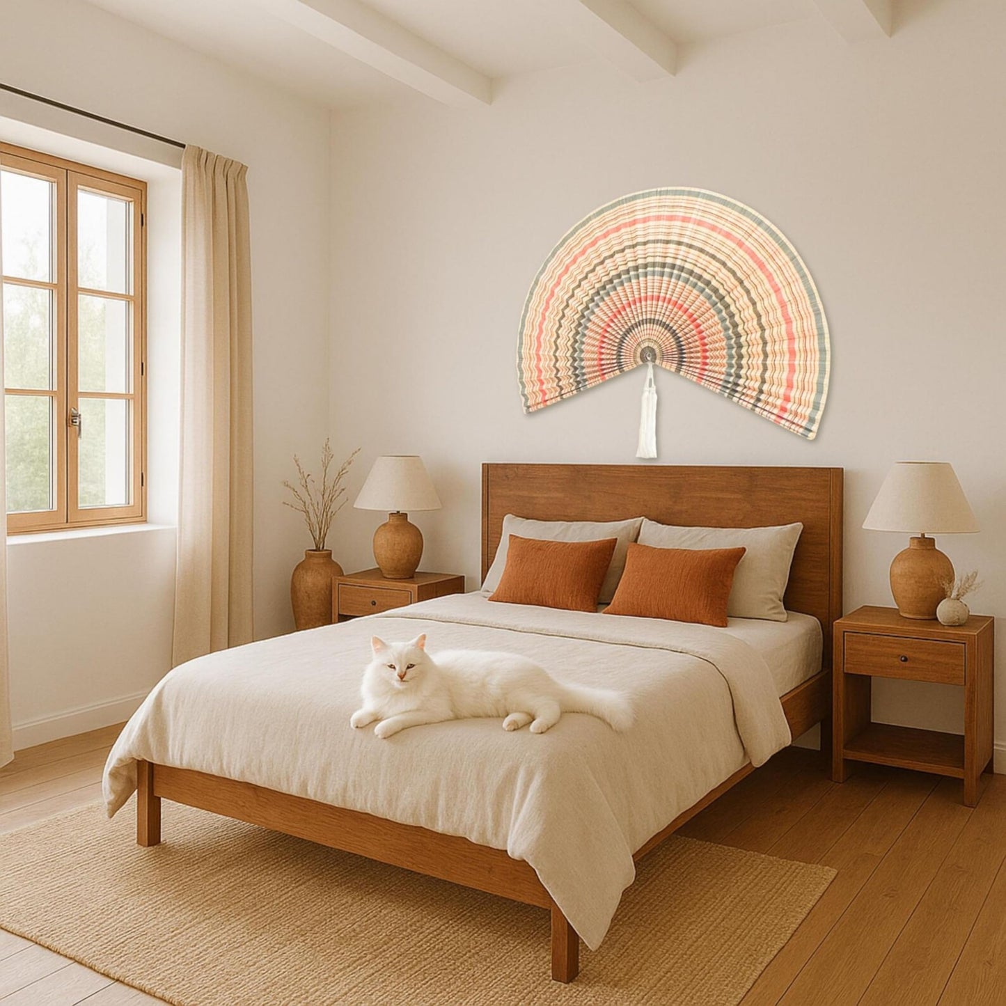 47" Handwoven Bamboo Wall Art, Bamboo Wall Fan Decor for Boho Bedroom Aesthetic , Japanese Oriental Fan Decoration for Living Room, Dining Room or Above Bed with Lightweight Hanging Design (Boho)