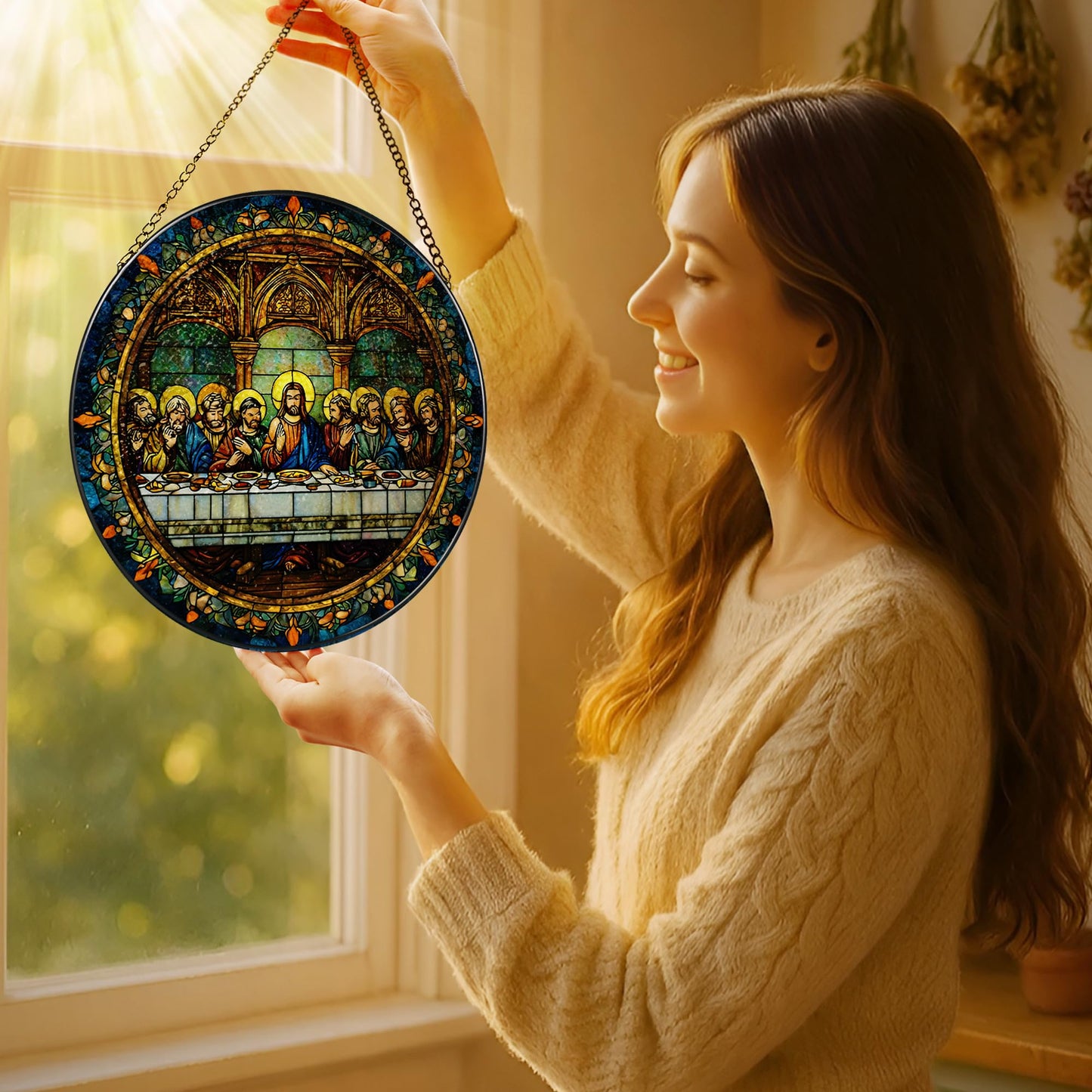 8-Inch The Last Supper Suncatcher Ornament, Stained Glass Window Hanging & Christmas Ornament, Christian Religious Window Decor — Gifts for Christmas & Holidays, Christian Gift, Religious Gift