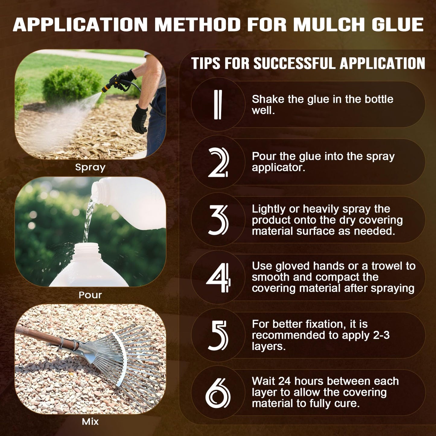Mulch Glue - 32 OZ Rubber Mulch for Landscaping, Pet Safe Rock Glue, Ground Coverage Gravel Glue, Stone Sealer, Mulch Adhesive for Pathway, Patio, Plants, Fast Dry Non-Toxic No Mixing Required