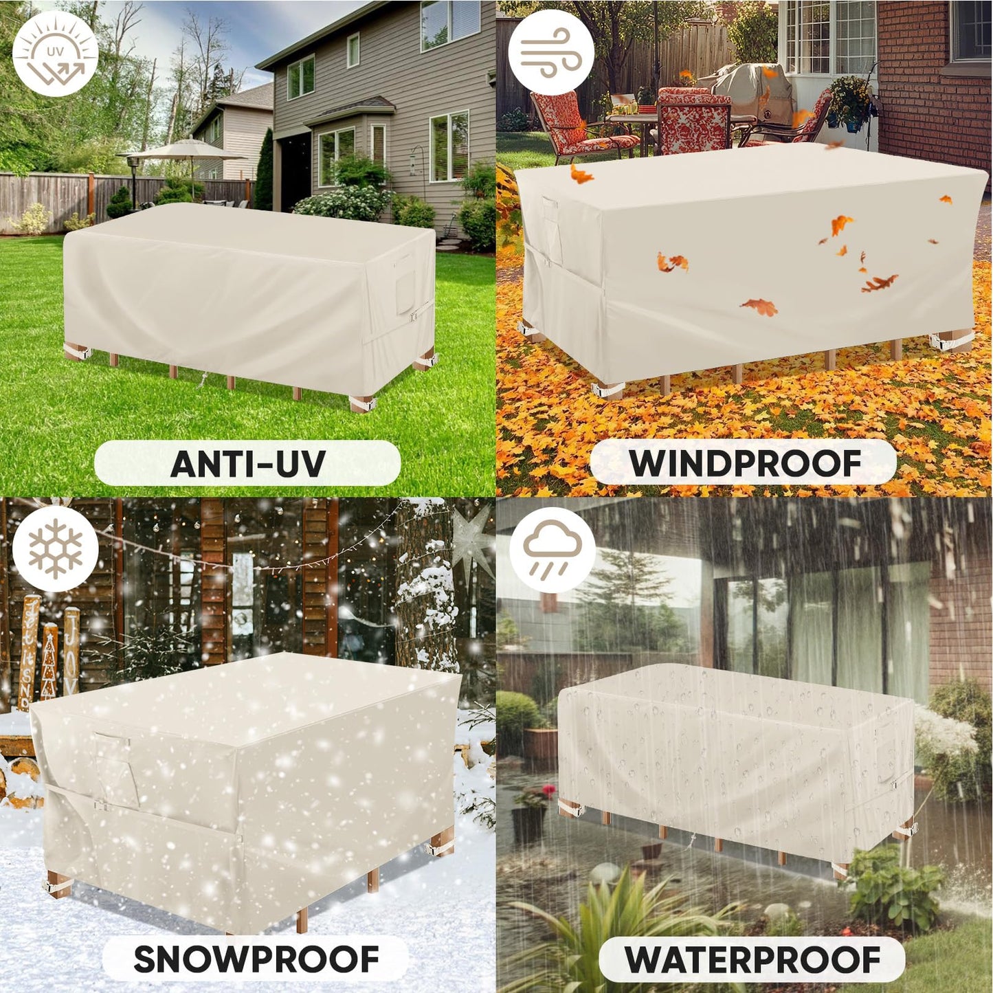 BALEINE Patio Furniture Covers, Outdoor Furniture Covers Waterproof, Heavy Duty Oxford Patio Table Cover for Outdoor Table, Chair, Sofa, Desk (Beige 108"L×82"W×28"H)