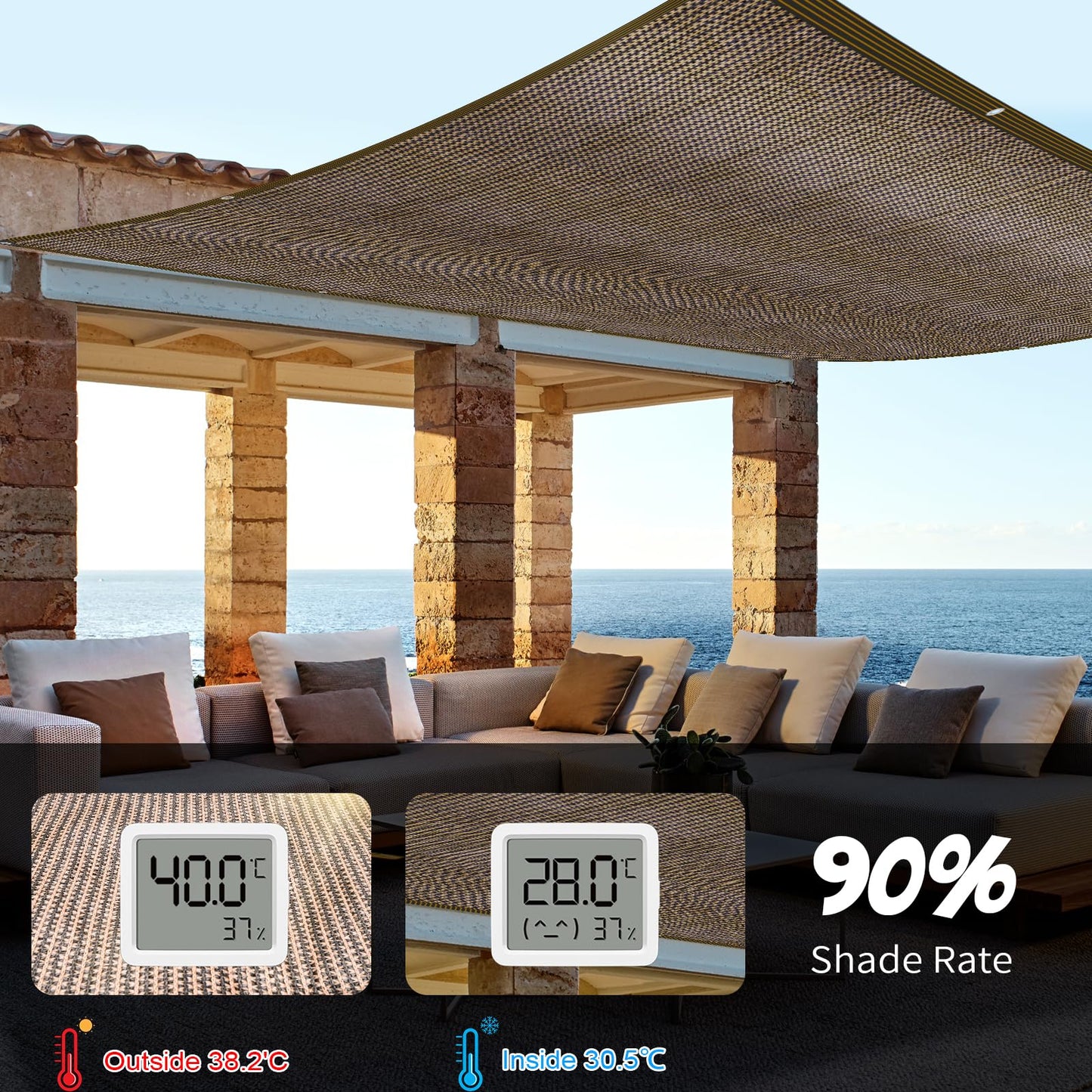 90% Coffee Shade Cloth, 10x20FT Resistant Garden Sun Shade Net, Durable Mesh Shade Tarp with Reinforced Grommets for Greenhouse, Plant, Chicken Coop, Pergola, Swimming, Canopy，Patio，Garden