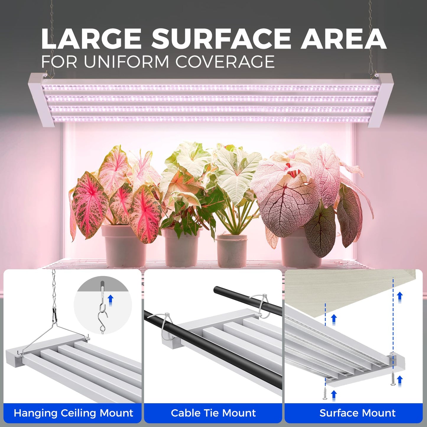 Barrina TX-L63 3FT LED Grow Light, 63W, 4 Panels Wider Coverage, Full Spectrum, High PPFD, Super Bright, Linkable, Hanging Fixture, Plant Stand with Grow Light for Indoor, Vegetable, Seeding, 1 Pack