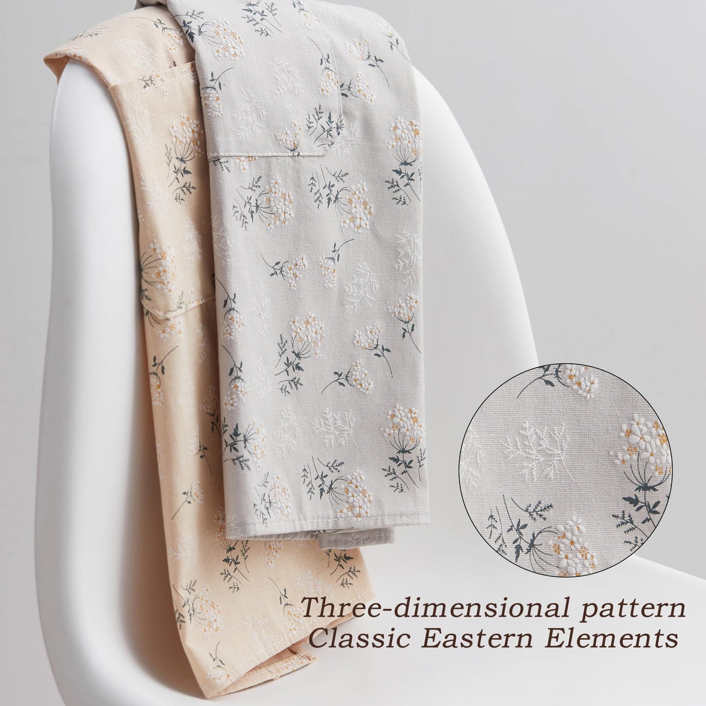 GROZOSS Aprons for Women with Pockets, Japanese Linen Kitchen Apron, Adjustable Lightweight Breathable Embossed Fabric, Cooking Baking Gardening Craft Apron, Vintage Floral Style