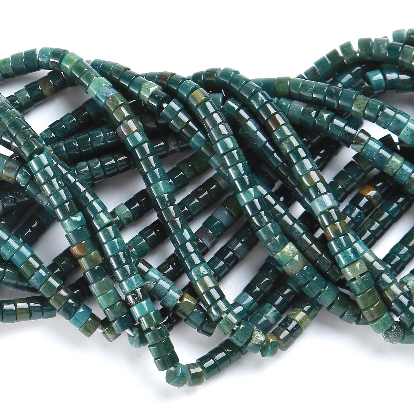 150pcs 2x4mm Natural Moss Agates Stone Tube Shape Beads Loose Flat Round Cylinder Flat Spacer Green Stone Beads for Bracelet Earrings Jewelry Making