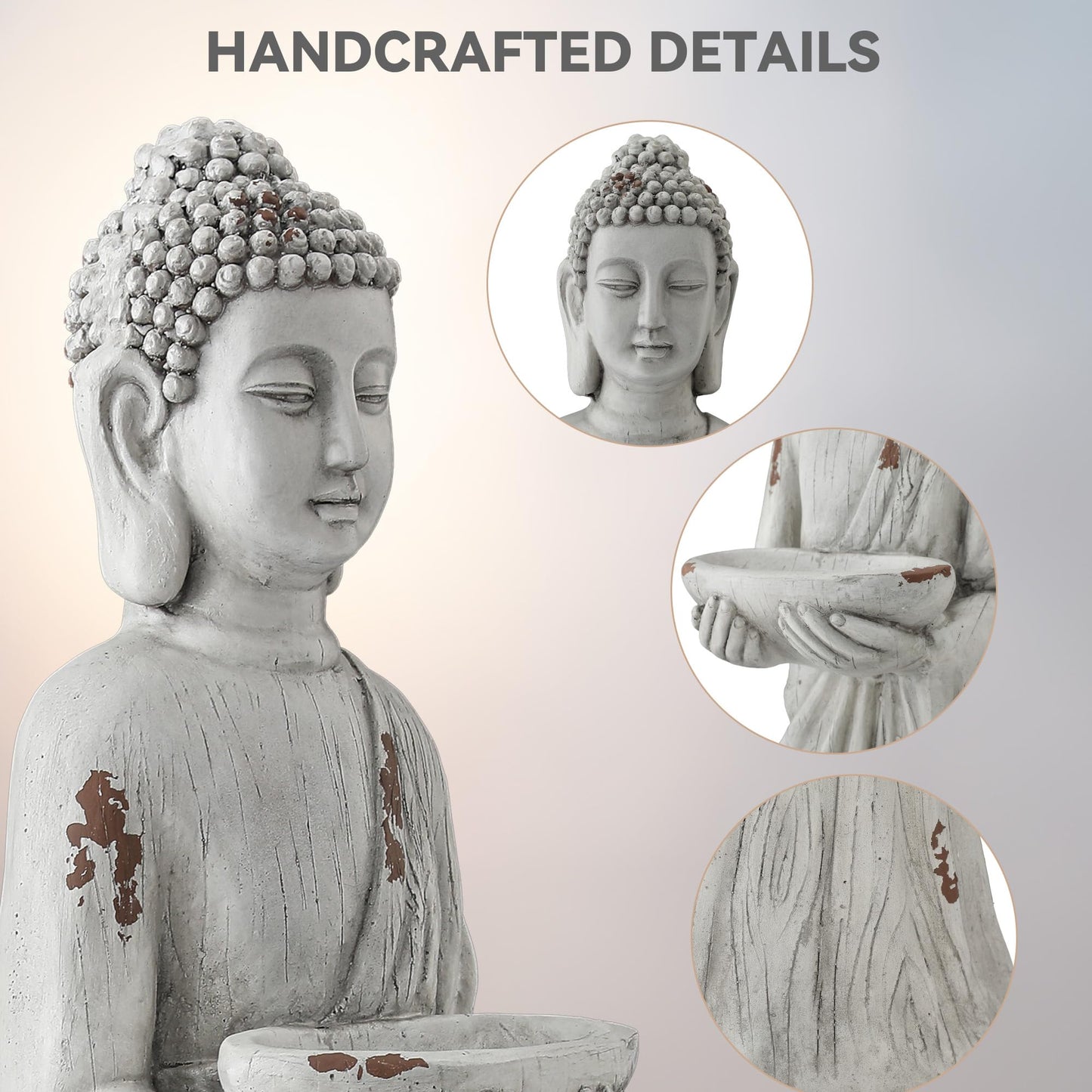 Ultym 42" Extra-Large Buddha Outdoor Statue with Birdfeeder, Tall Zen Meditative Buddha Figures, Durable Weatherproof MGO Sculpture for Garden, Patio, Yard, Porch or Indoor Home Decor