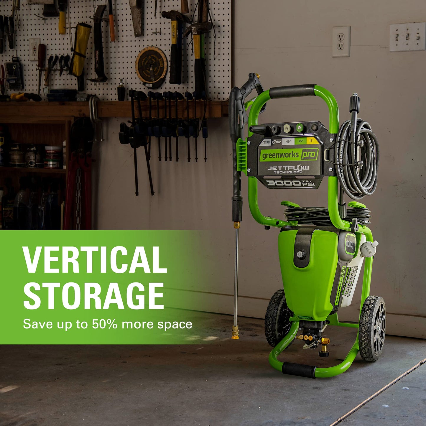 Greenworks Pro Brushless 3000 PSI (CSA Certified) 2.0 Max / 1.1 Electric Pressure Washer (Rugged Steel Frame, 25 Hose, 35 GFCI Power Cord)