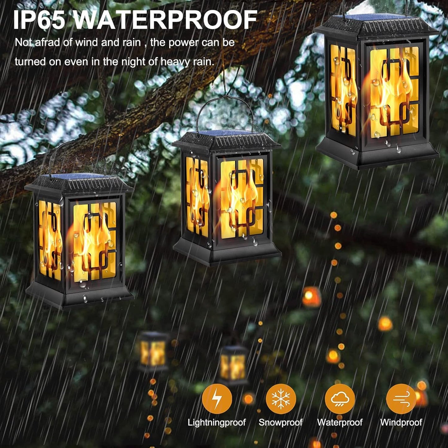 Ambaret Flickering Solar Lantern Outdoor, Waterproof Hanging Flame Solar Powered Lantern for Pathway, Tabletop, Patio, Garden Decoratives (2 Pack)