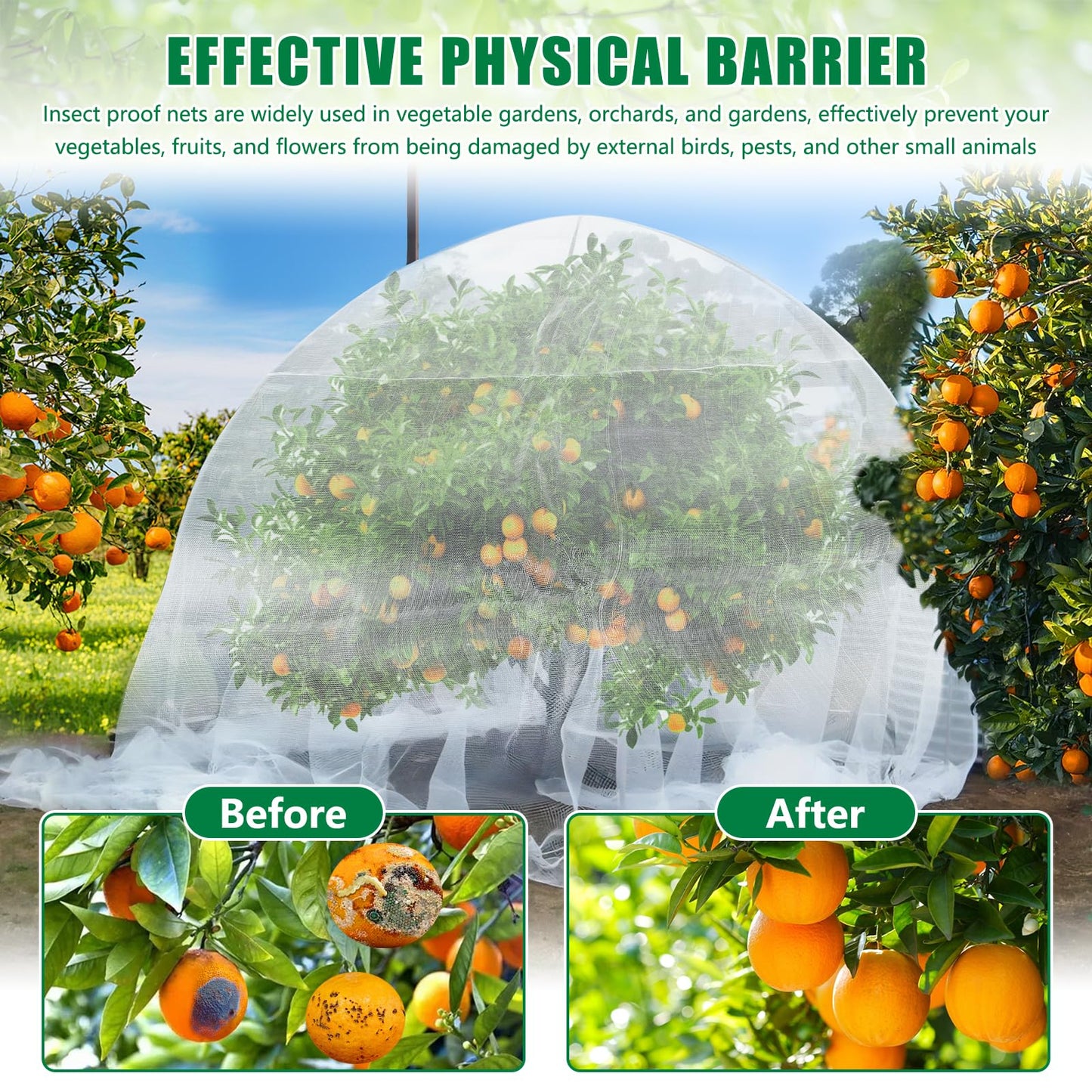 10 X 33 FT Garden Mesh Netting Pest Barrier for Raised Beds, Fruit Tree Netting for Cicadas, Bird Insect Nettings for Gardening, Blueberry Bush Strawberry Nettings Cover for Garden Protection