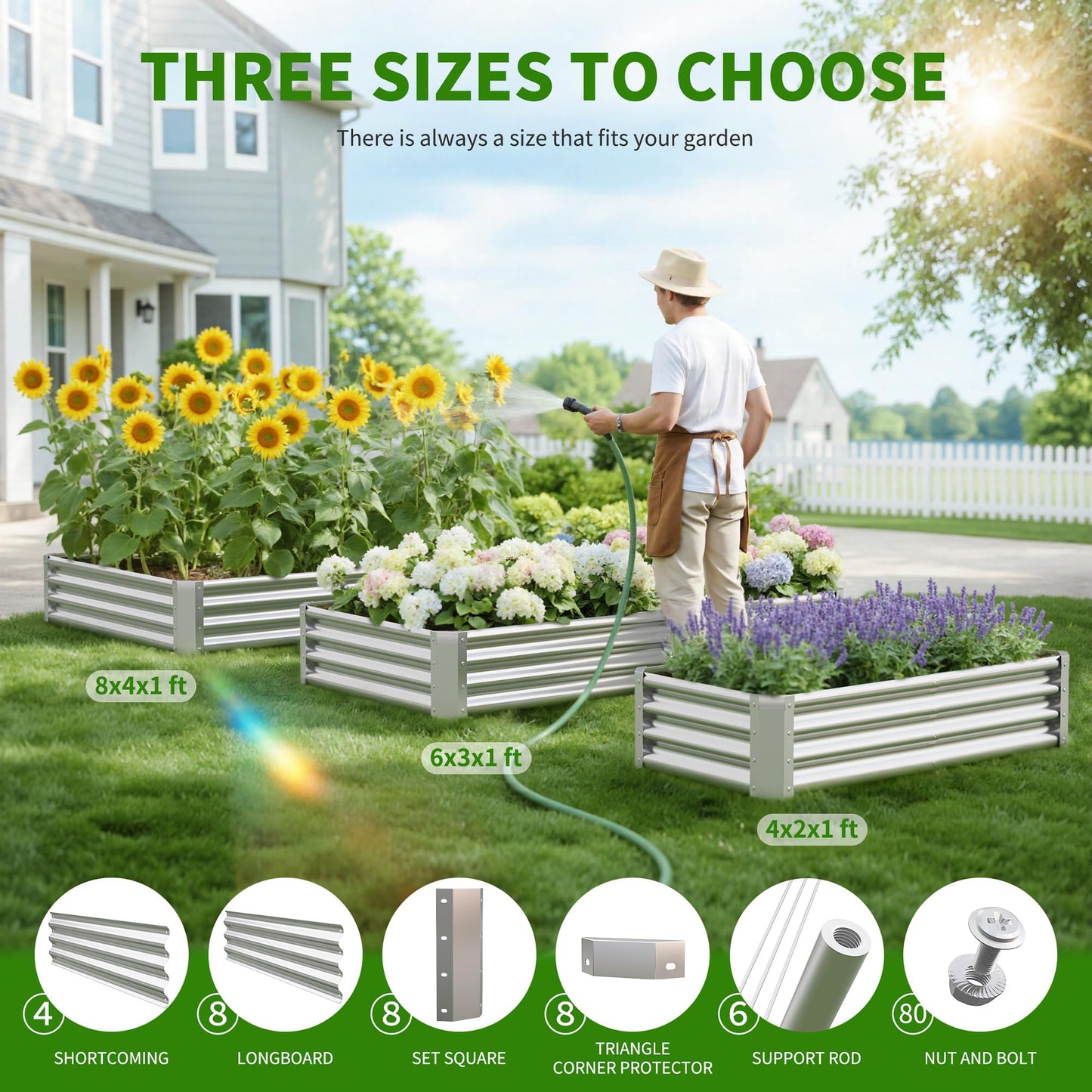 Anmiro Galvanized Raised Garden Bed,Outdoor Planter Box Metal Patio Kit Planting Bed for Vegetables Flowers Herb (Galvanized, 4x2x1ft-2p)