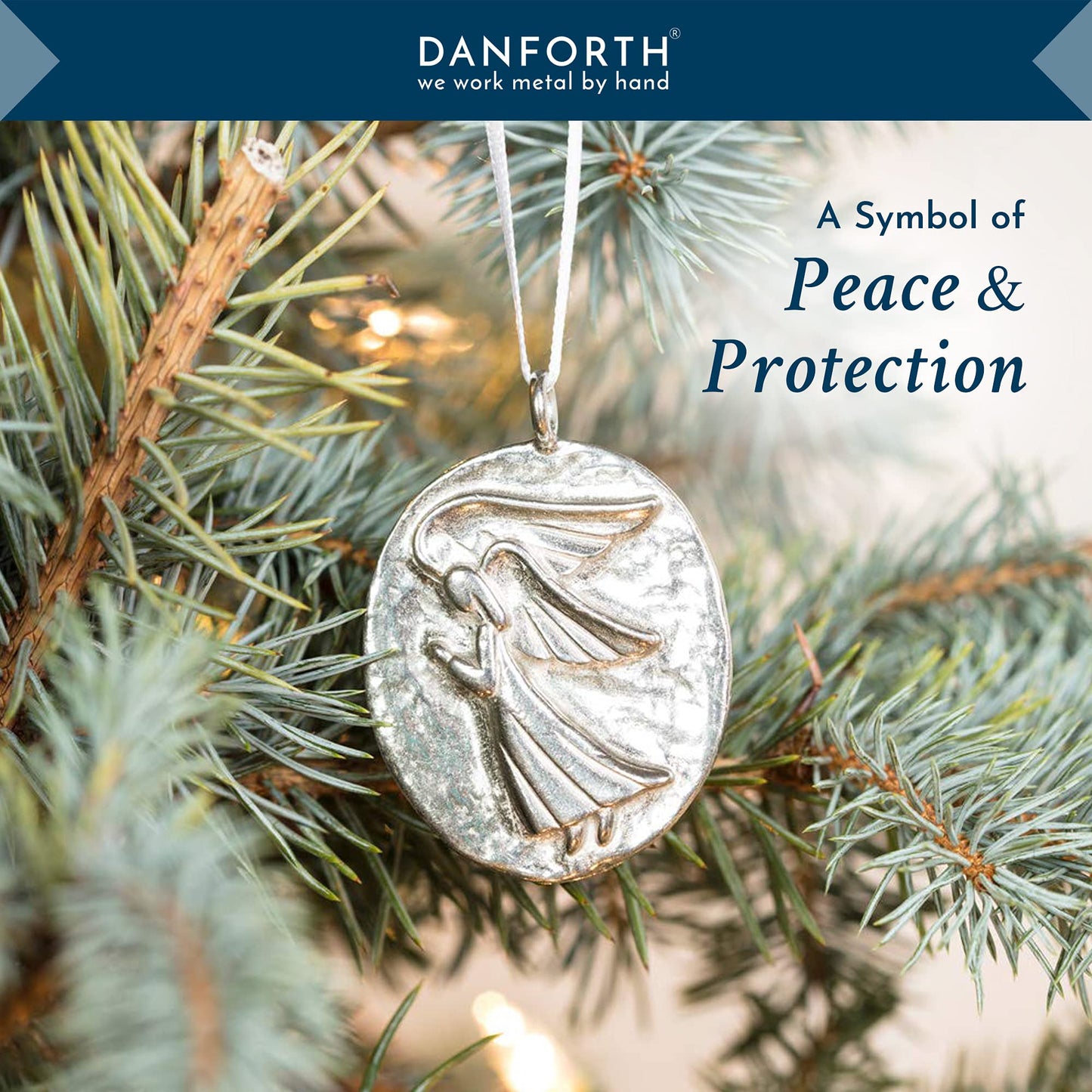 DANFORTH - Guardian Angel Ornament, Pewter Christmas Tree Decoration, 1 3/4" Tall by 1 1/2" Wide, Made in USA