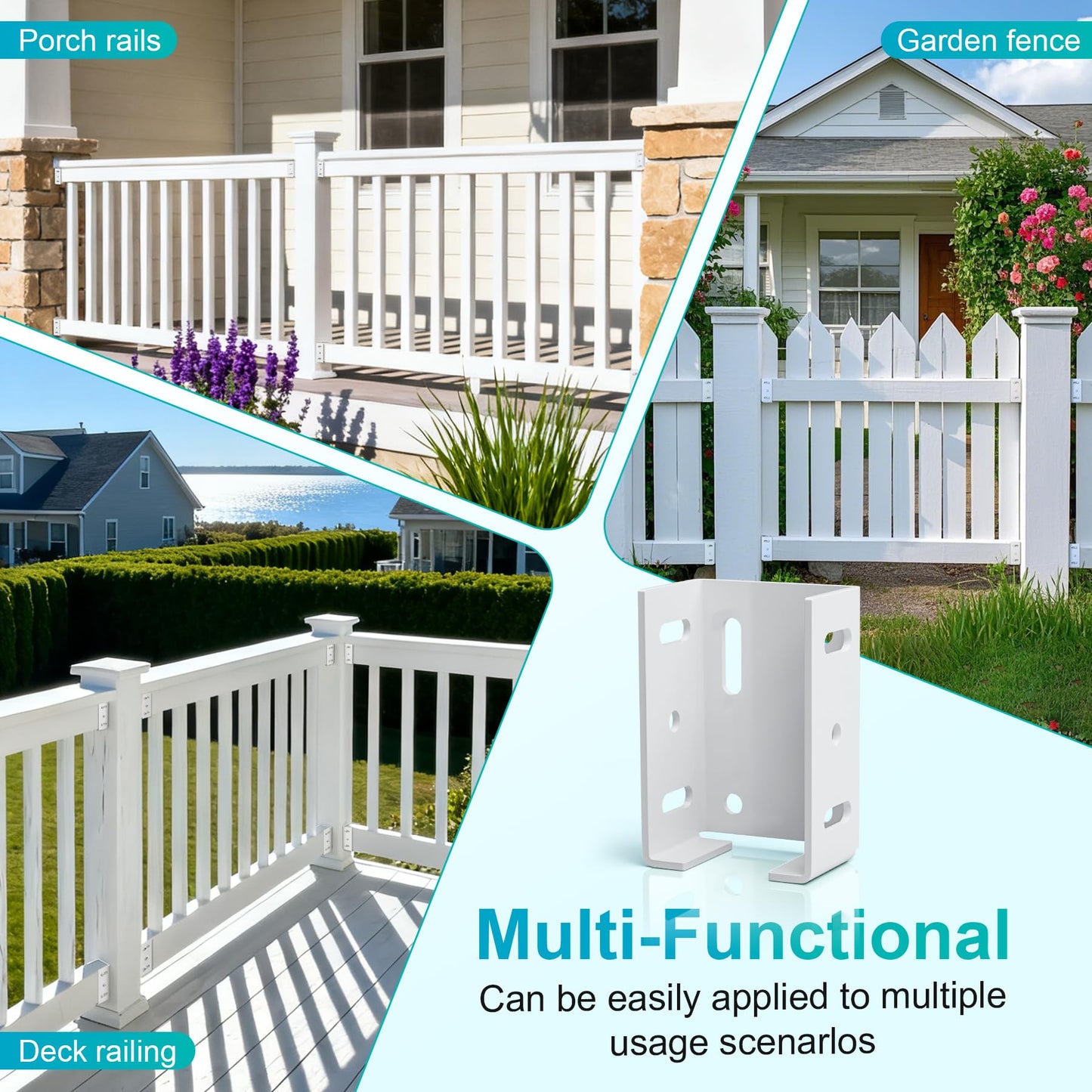 8PCS White Aluminum Fence Bracket for Vinyl Fence, 2mm Thick Vinyl Fence Bracket Replacement Parts for Plastic, PVC Rails, Fits 2.75" Rails