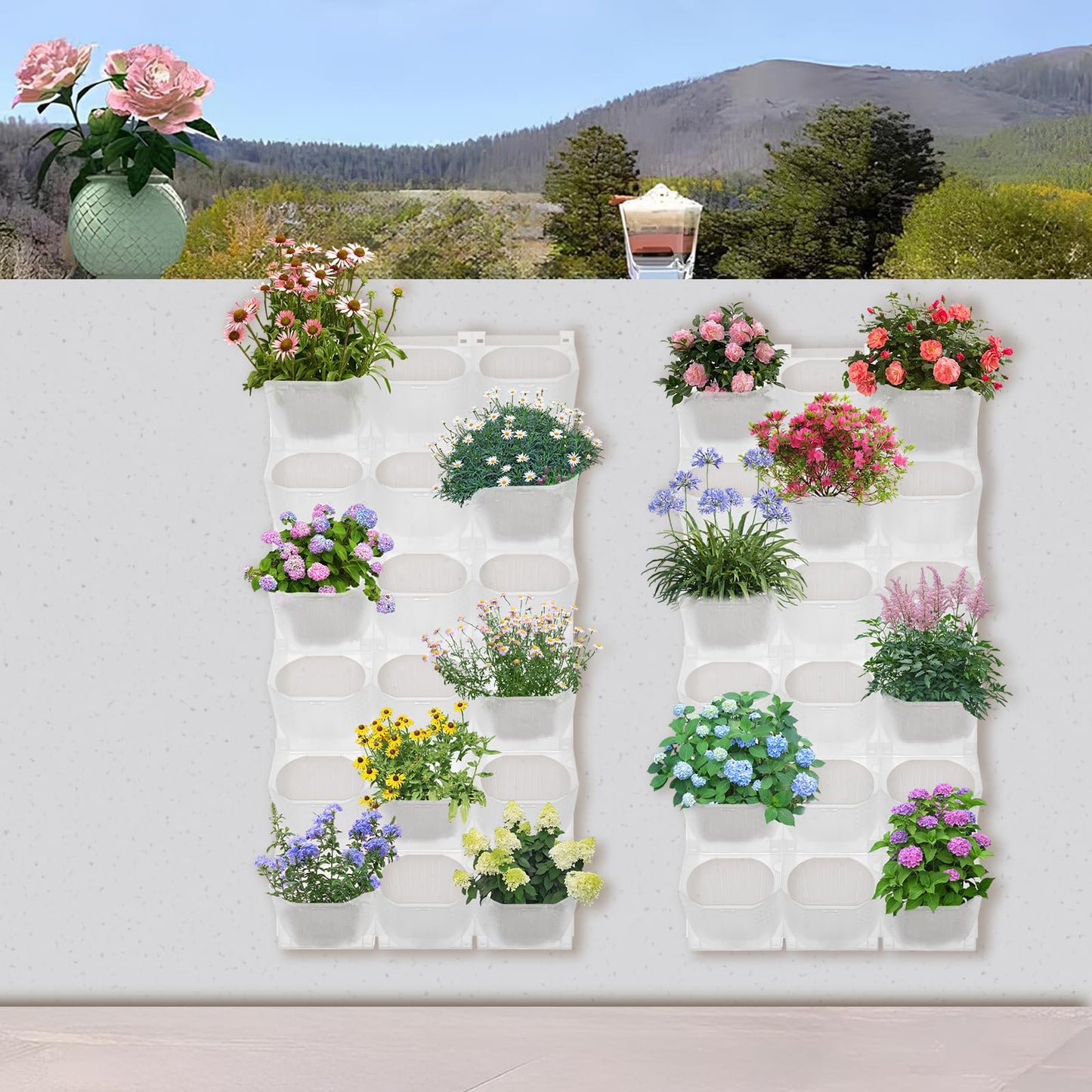 RocoReny Wall Planter Vertical Garden Planters, Hanging Flower Pot Holder Box w/36 Non-Woven Fabrics Vegetable Hanging Pocket Holder Flowerpot for Porch Patio or Garden Decor (White)