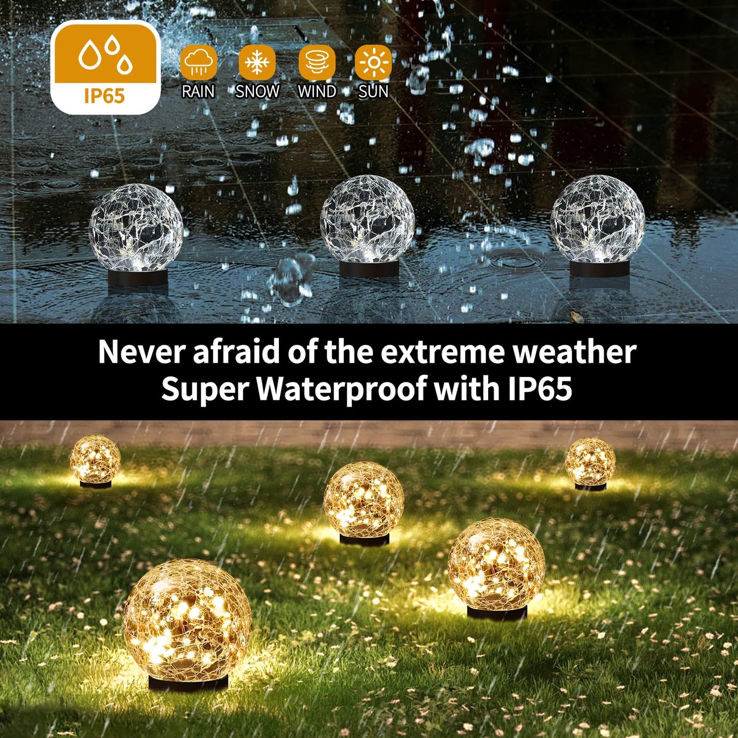 JKIMK Solar Globe Lights Outdoor Waterproof-Solar Balls Garden-Cracked Glass Ball Solar Lights Outdoor-Solar Orbs Outside-Outdoor Decorations Patio & Yard Lawn Backyard Decor (GUO-XBQ-5-5-5)