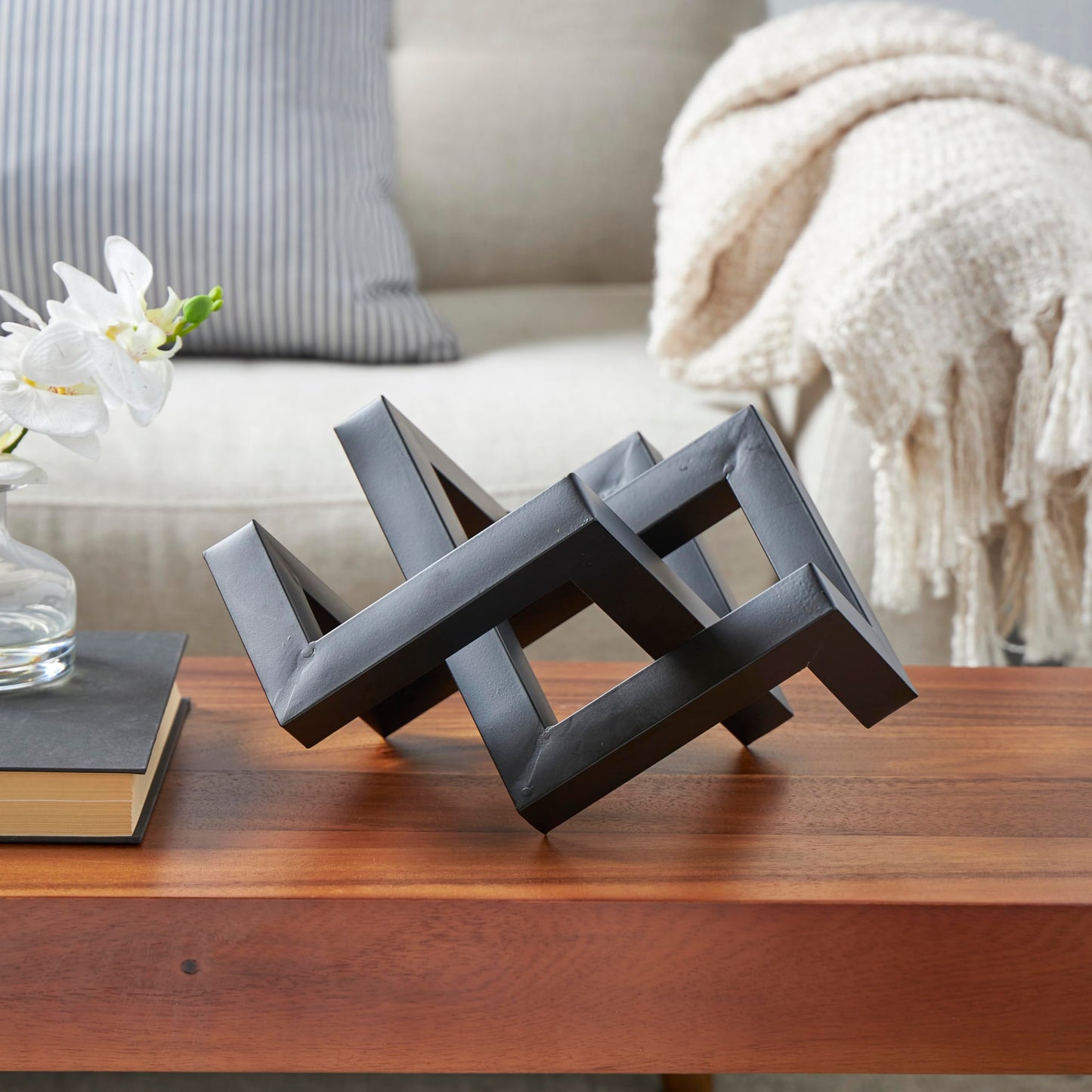 Deco 79 Metal Geometric Decorative Sculpture Abstract Shaped Home Decor Statue, Accent Figurine 12" x 13" x 7", Black