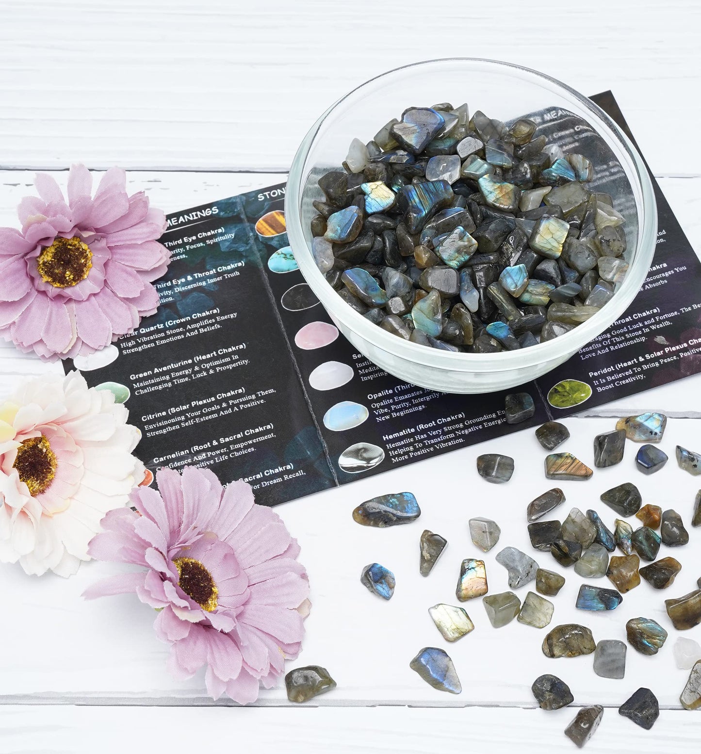 ZAICUS Labradorite Crystal Chips Bulk Gemstone Healing Crystal Natural Irregular Shaped Crushed Stone Reik Healing Tumbled Chips Crystal Chips for Witchcraft & Jewelry Making Home Decoration 1 Lb