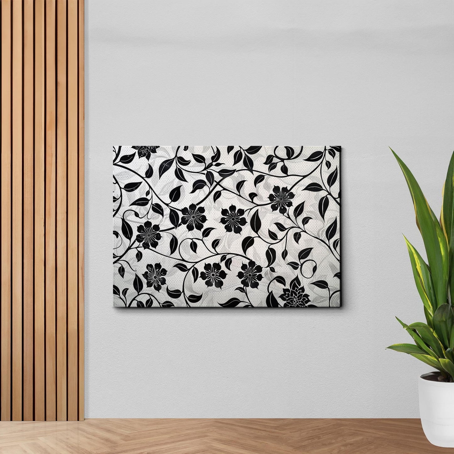 Canvas Print Scandinavian Folk Art Black and Beige Abstract Botanical Wall Art for Scandinavian Home Decor Wall Art, Decor
