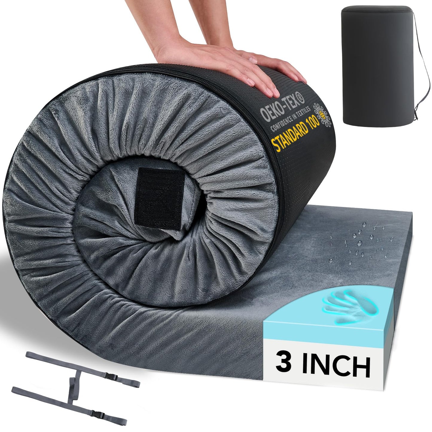 HomeMate Memory Foam Camping Cot Mattress Pad Mat-Sleeping Pad Mat Portable Roll Up Travel Mattress CertiPUR-US for Adults-Camping Bed for Guests Floor Tent Sleepover with Waterproof Cover Travel Bag
