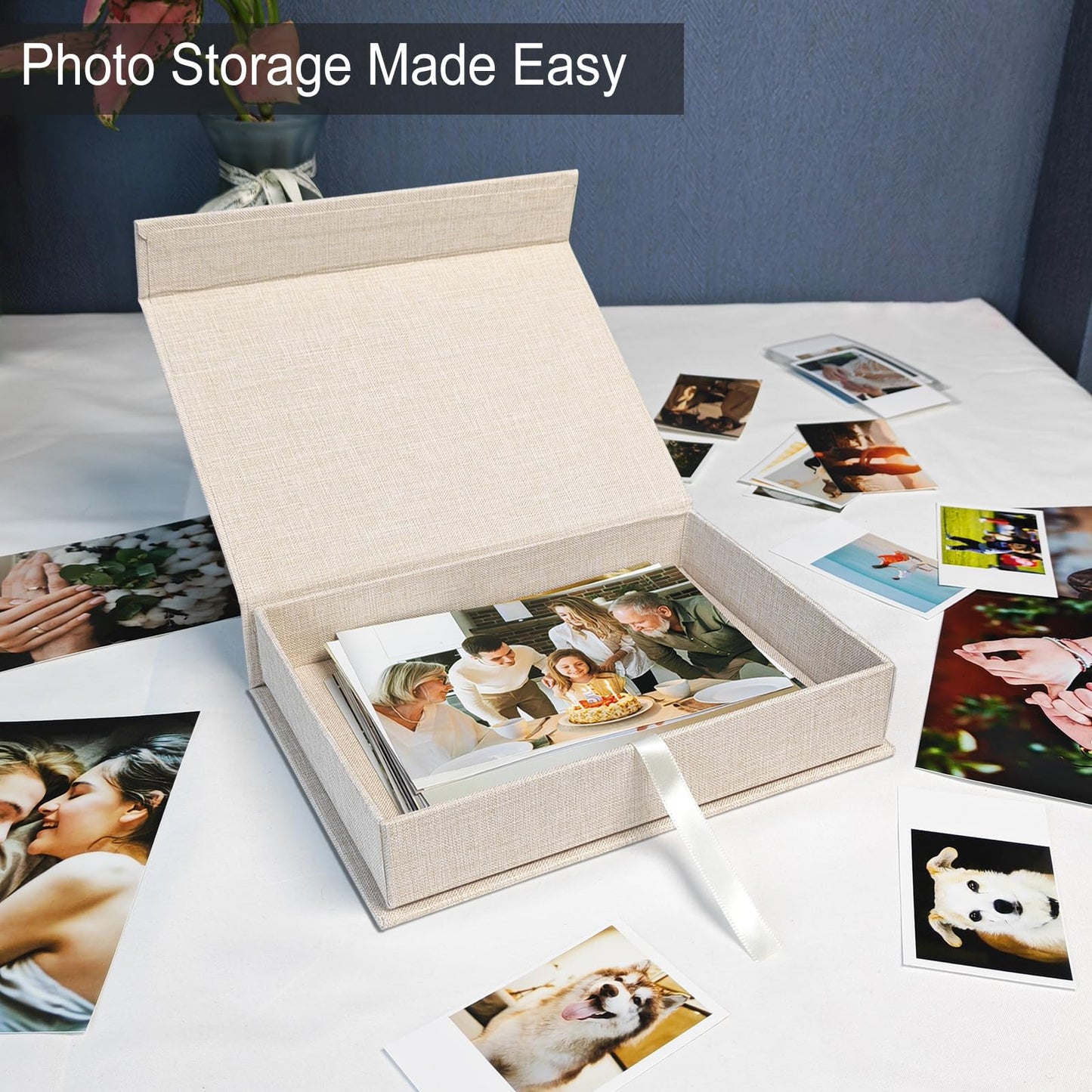Sprsthai 5x7 Archival Photo Storage Box with Lid – Stackable Memory Keepsake Organizer for Photos, Certificates, Jewelry & Scrapbooking Supplies Beige