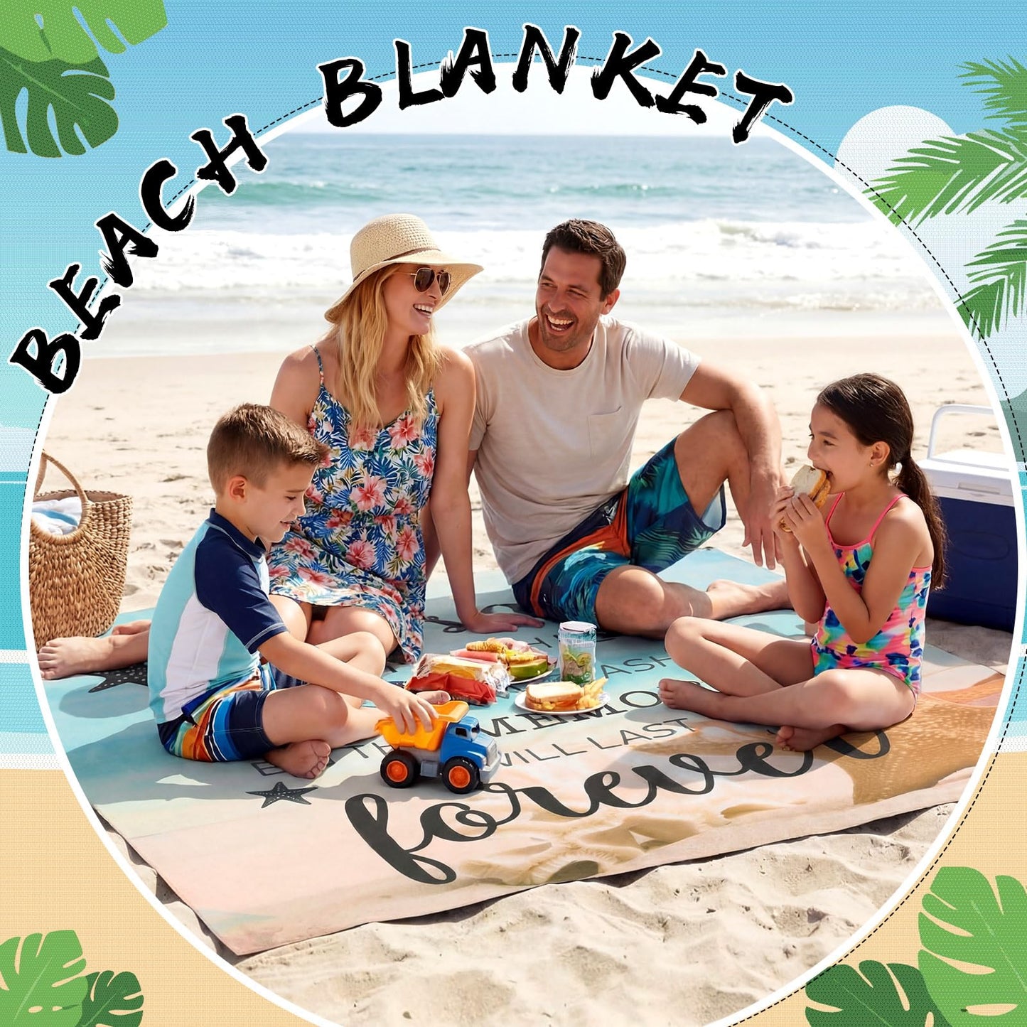 Boao Ocean Theme Beach Blanket Waterproof Sandproof Extra Large Mat 6.56 x 6.89 ft Lightweight Portable for Outdoor Trip Camping with Stakes Storage Bag 1-4 Family Friend Vacation Starfish Sea Shell
