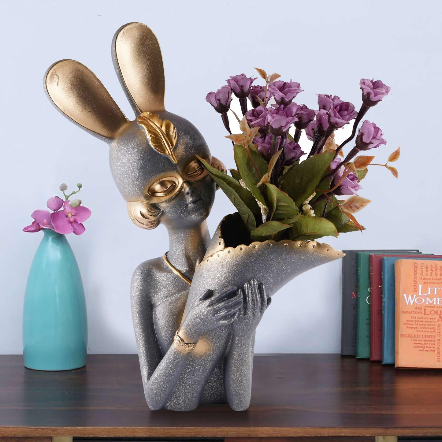 PATURU CRAFTO Decorative Flower Vases showpiece for Living Room, Bedroom, Kitchen, Dining Room, Office Decoration Home Decor 14 Inch (Grey)