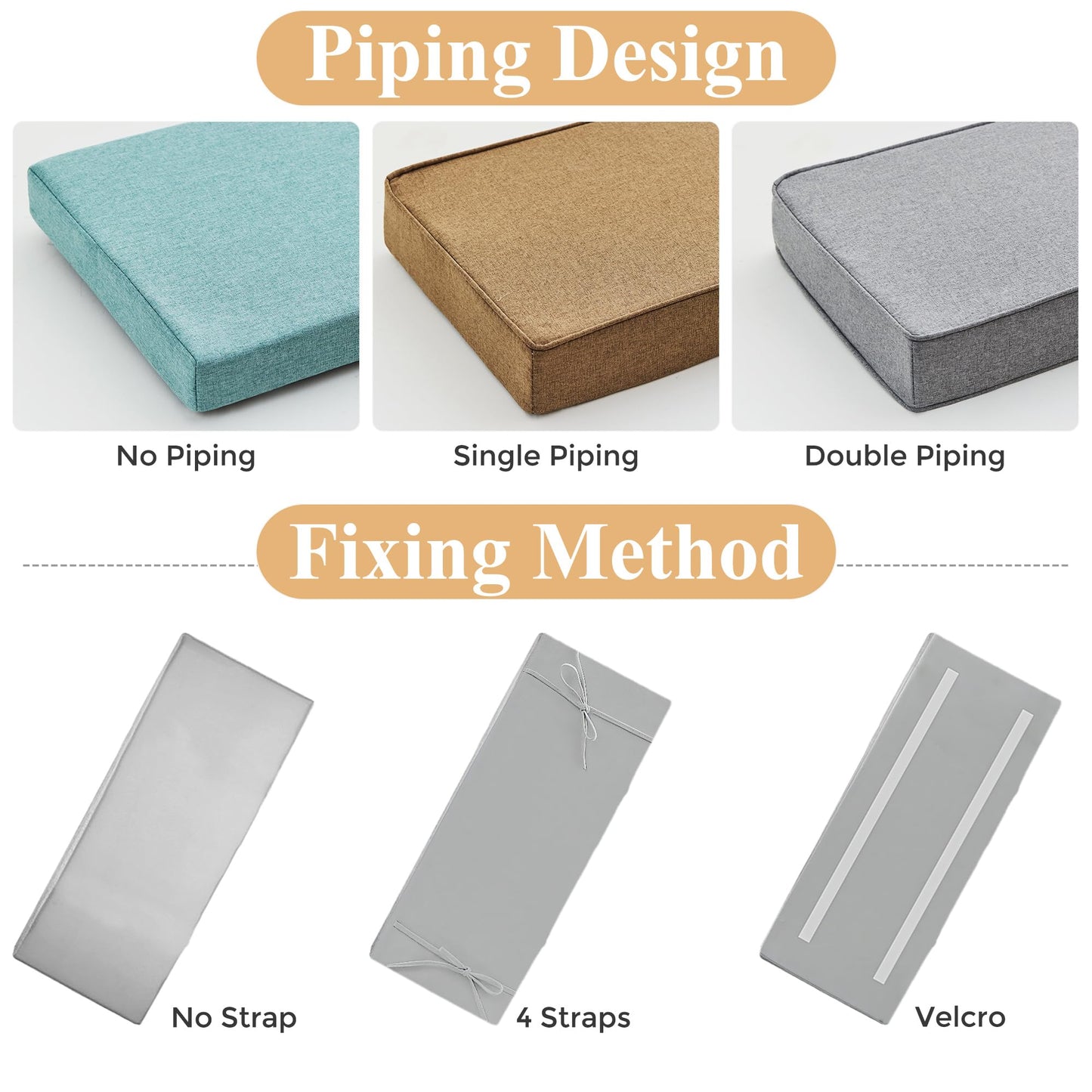 Waterproof Custom Size Bench Cushions for Indoor Outdoor Furniture, Bay Window Seat Cushions Indoor, Custom Cushions for Breakfast/Reading Bench Nook/Dining Entryway Mudroom Bench, Anti-Slip/Scratch
