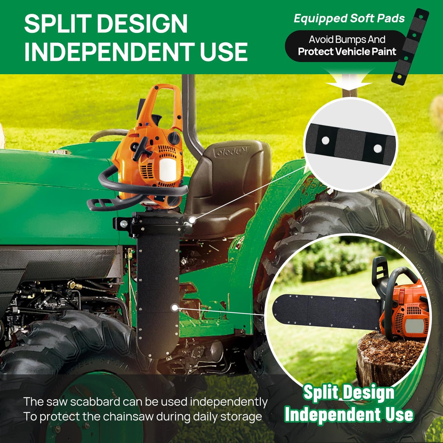 LookFox Heavy-duty Chainsaw Holder for Tractor, Fits All Chainsaw Sizes, 13lb-Side Open Door Bracket+Saw Scabbard, Portable&Sturdy&Anti-shake, Universal Chainsaw Mount Carrier Kit for ATVs/UTVs/Trucks