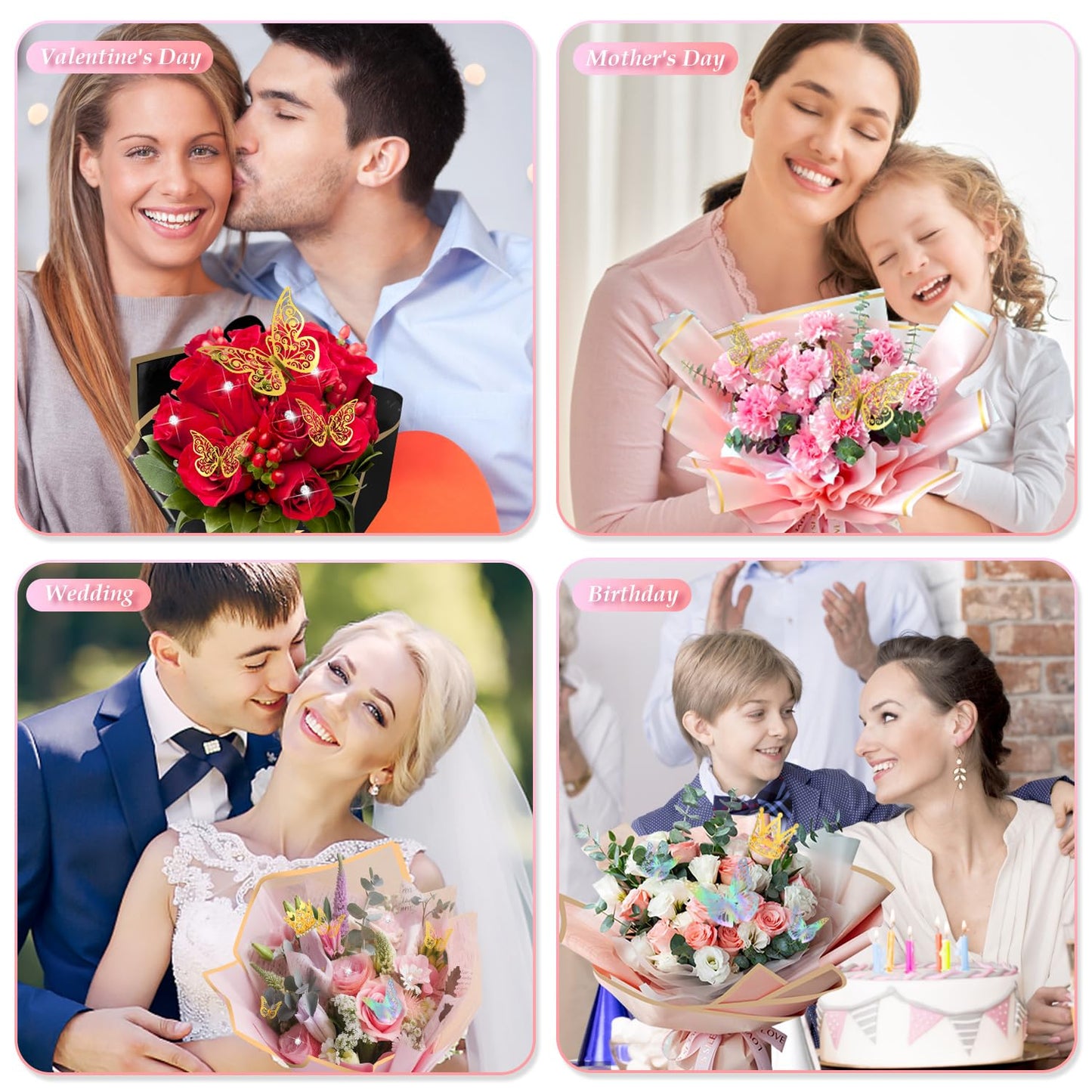 276 PCS Flower Wrapping Paper Bouquet Kit, 30 Sheets Waterproof Floral Wrapping Paper With Ribbons, Flower Pearl Pins, Bamboo Skewers, 3D Butterflies Crowns for Florist Craft Mother's Day Birthday