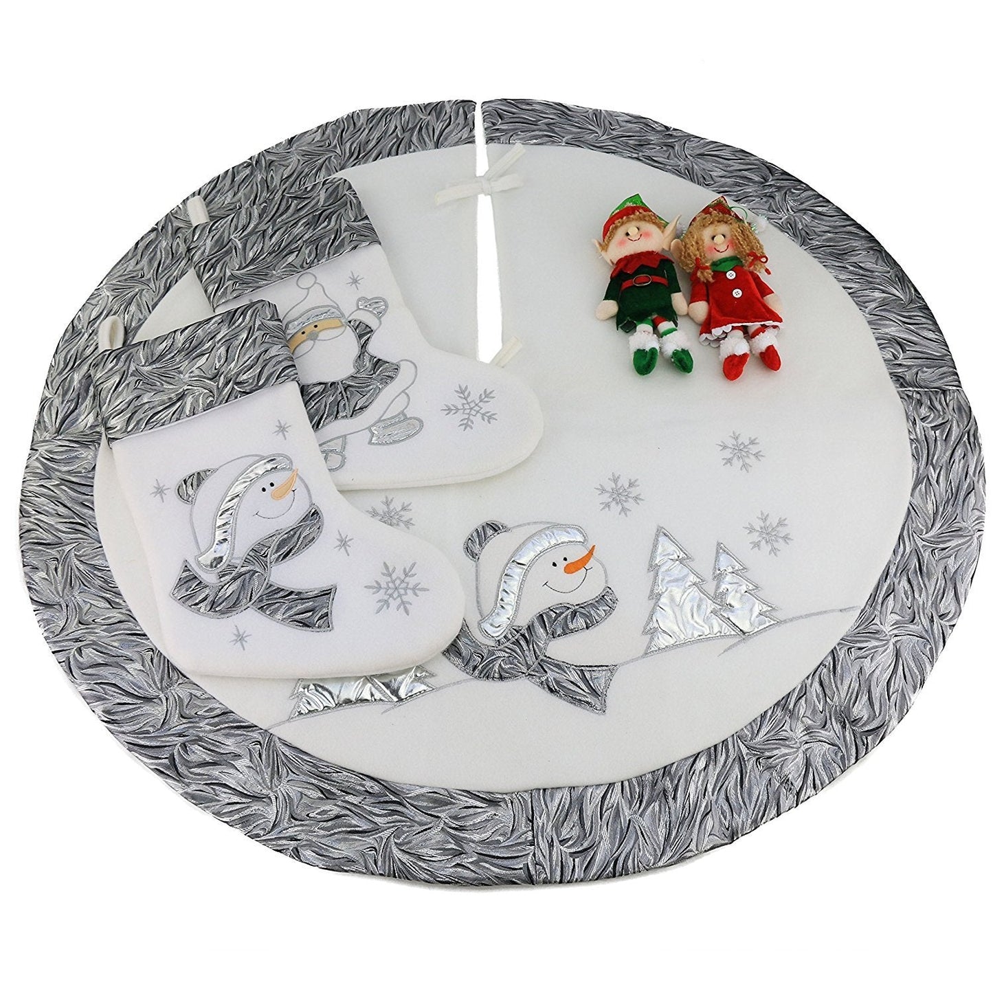 WEWILL Classic White Silvery Christmas Stockings Set of 2 Santa, Snowman Xmas Character Fireplace Hanging Stockings 17 inches for Holiday Party Family