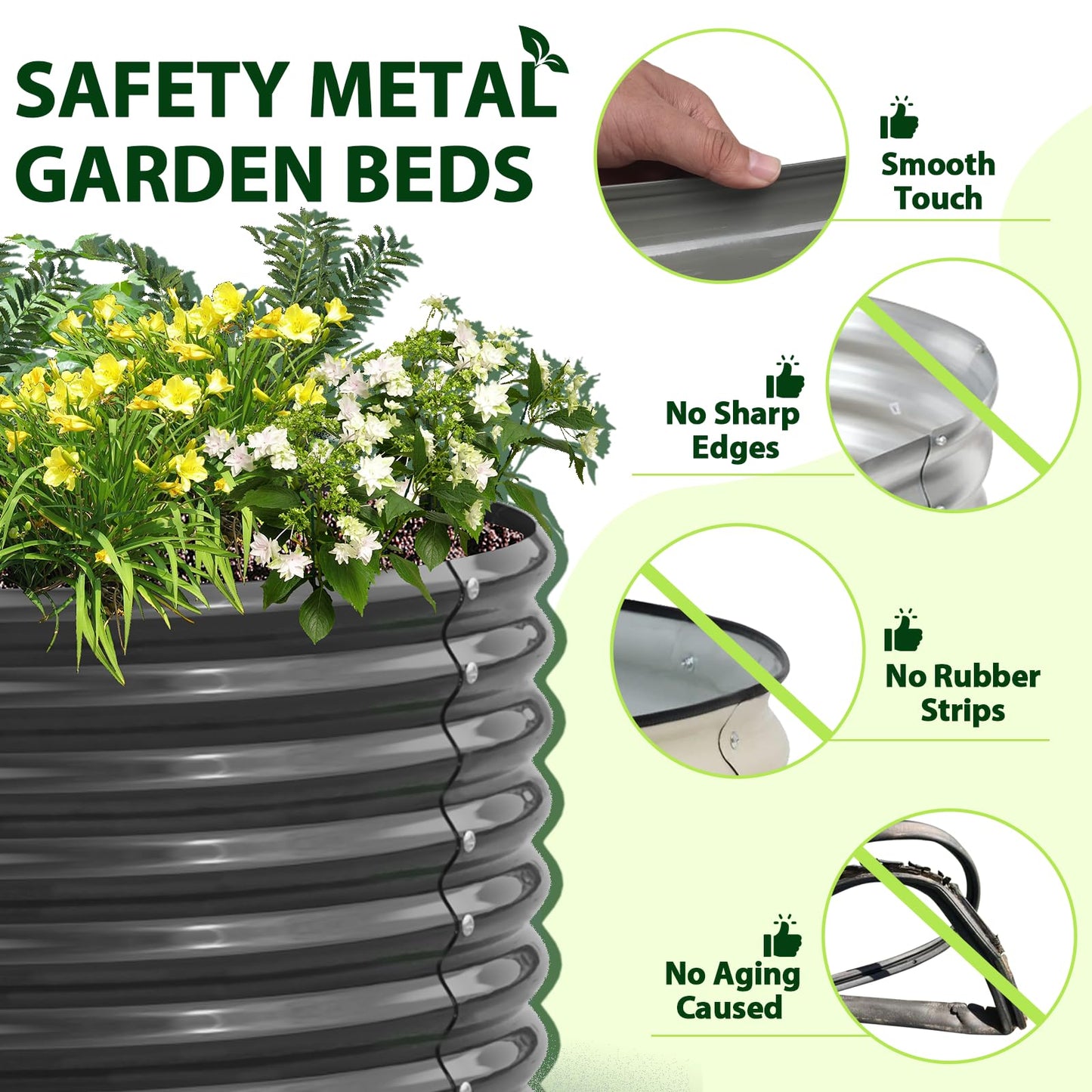 A ANLEOLIFE 12-Set 8X4X2 ft Galvanized Raised Garden Bed Kit, Oval Metal Deep Root Planters for Outdoor Plants, Quartz Grey