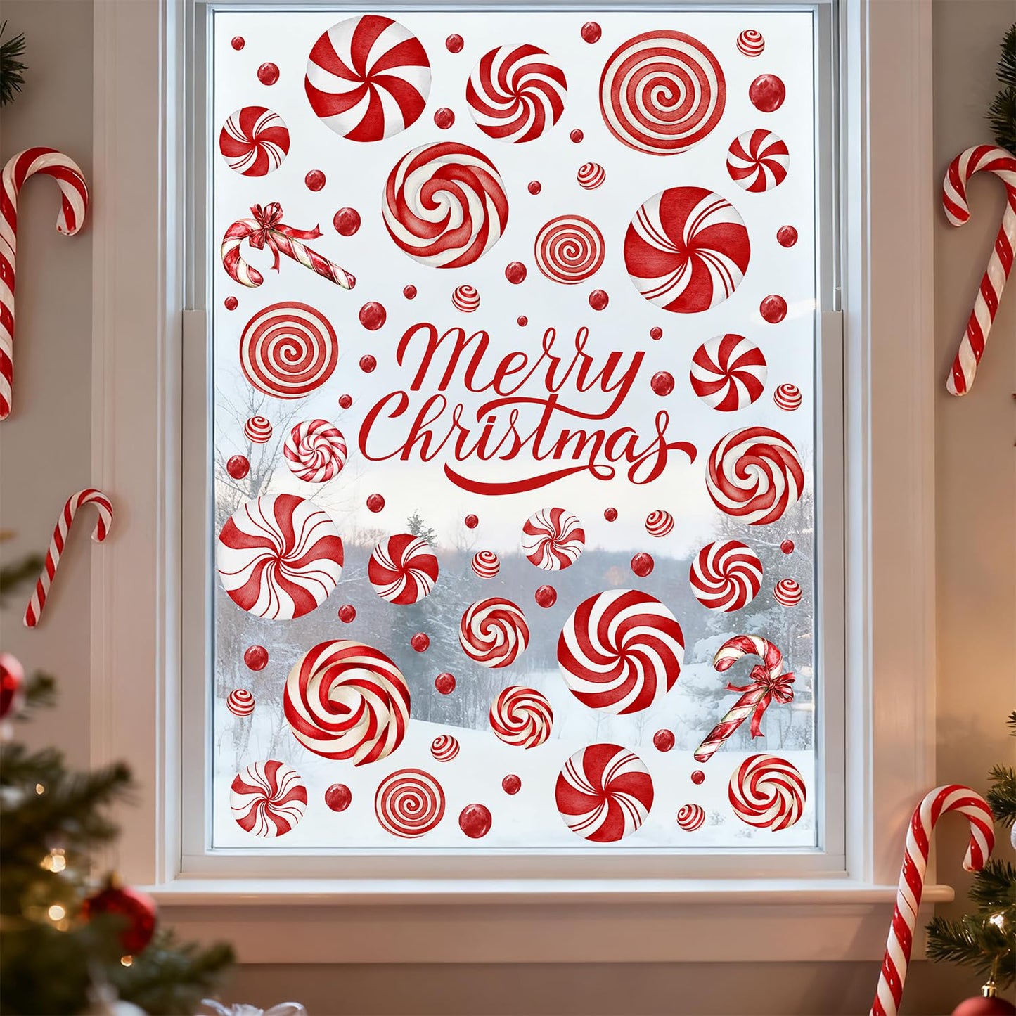 8 Sheet Christmas Wall Decorations Christmas Wall Stickers Retro Floor Decals Peppermint Candy Cane Stickers Decor Xmas Candy Stickers