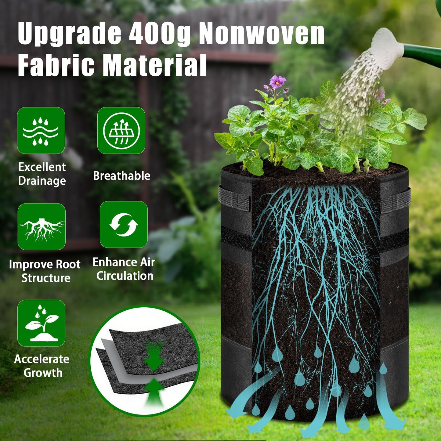 5 Pack 10 Gallon 360° Visible Potato Grow Bags with Shading Flap & Harvest Window – Heavy Duty 400g Non-Woven Fabric Potato Bags for Growing Potatoes with 10 Green Labels, Potato Growing Containers