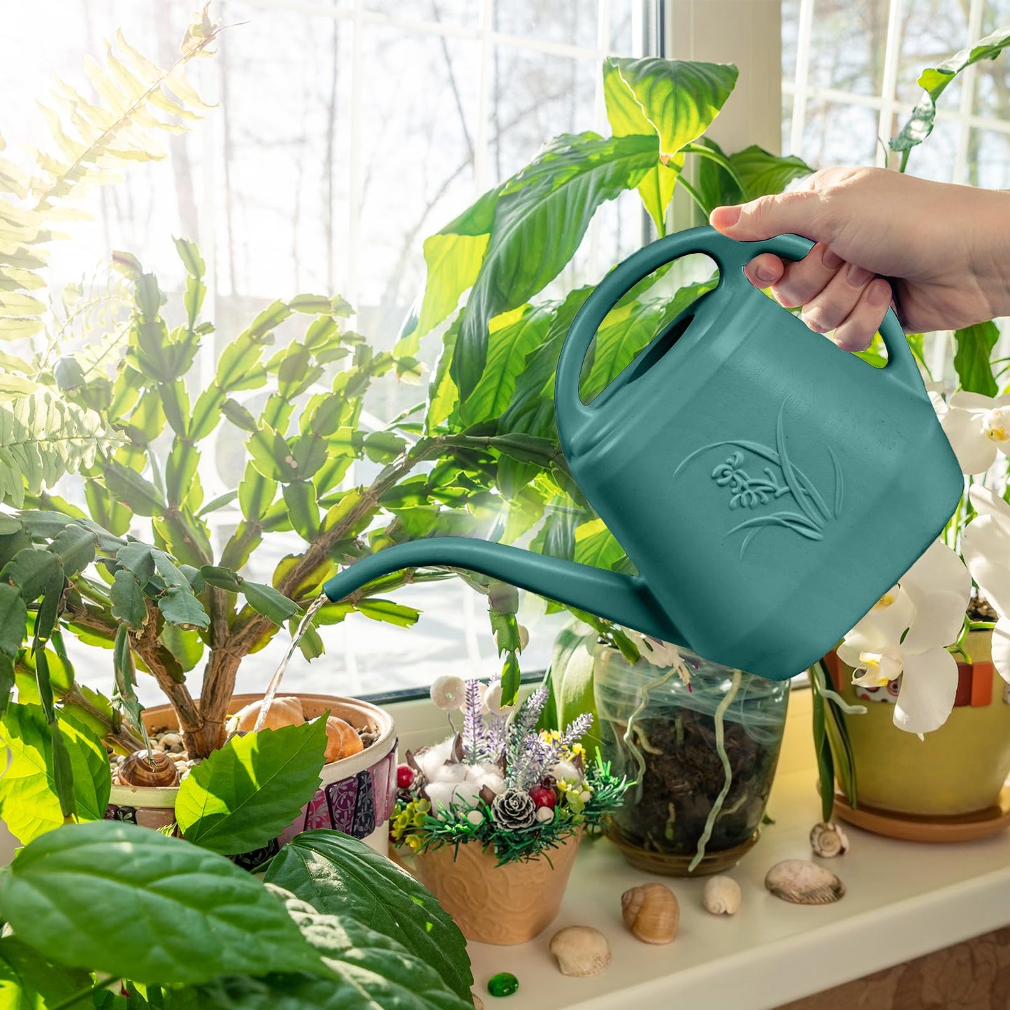 TTAOE GN Plastic Watering Can - for Indoor and Outdoor Plant - 1/2 Gallon - Green