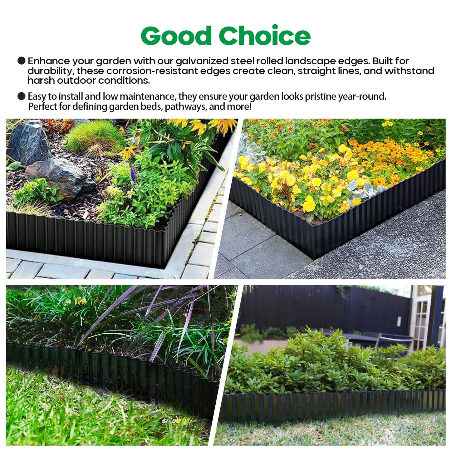 Camitlli Corrugated Metal Garden Edging, Sturdy Tall Landscape Edging Borders, Perfect DIY for Flower Beds, Lawn and Pathway, Tree Surrounds, Paver Edges (Black, 6"×20FT)