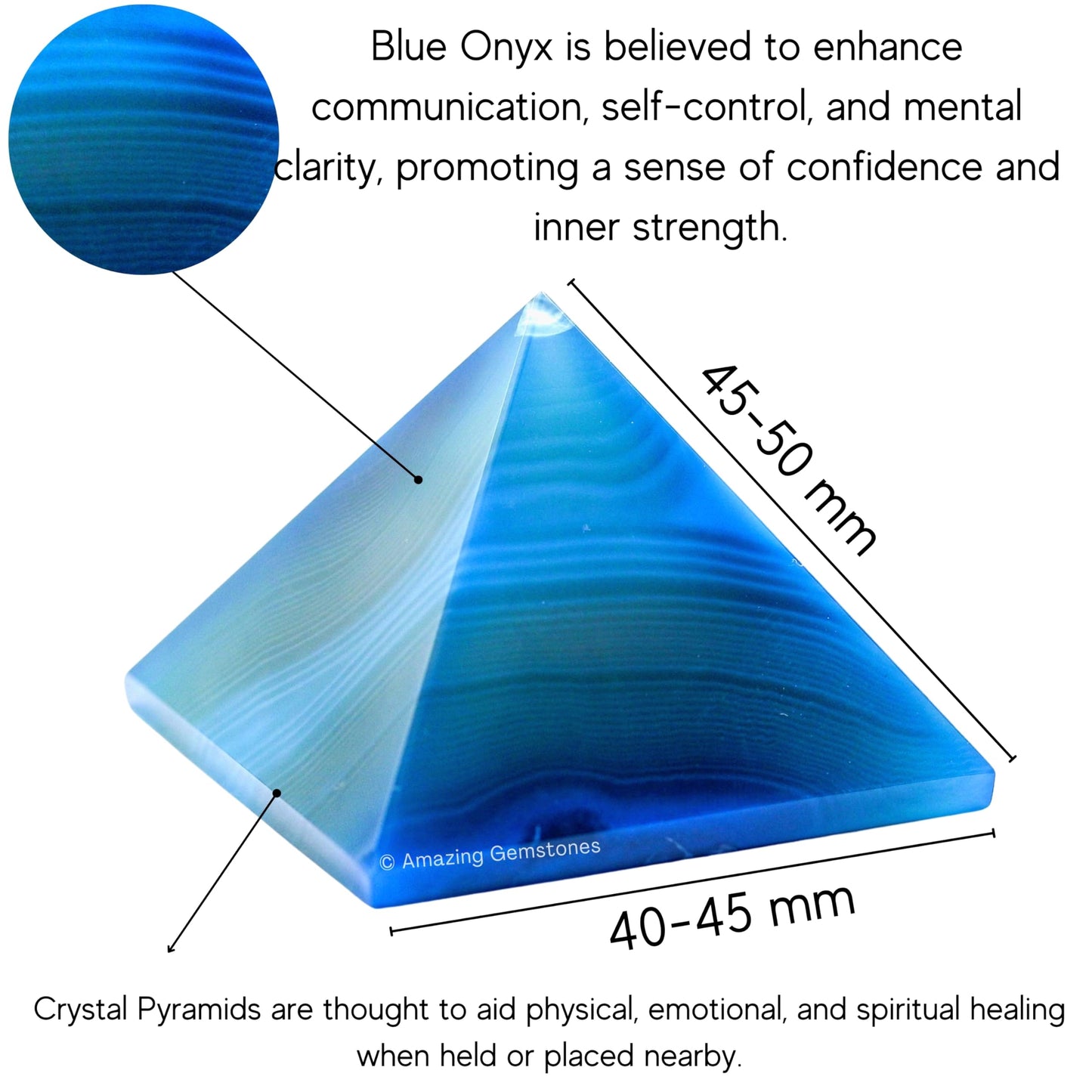 Amazing Gemstone Blue Onyx Pyramid Crystal Healing Stones - 2" Great Pyramid Figurine of Natural Stone Pyramid for Meditation, Reiki, Chakra Balancing and Crystal Pyramids Grid