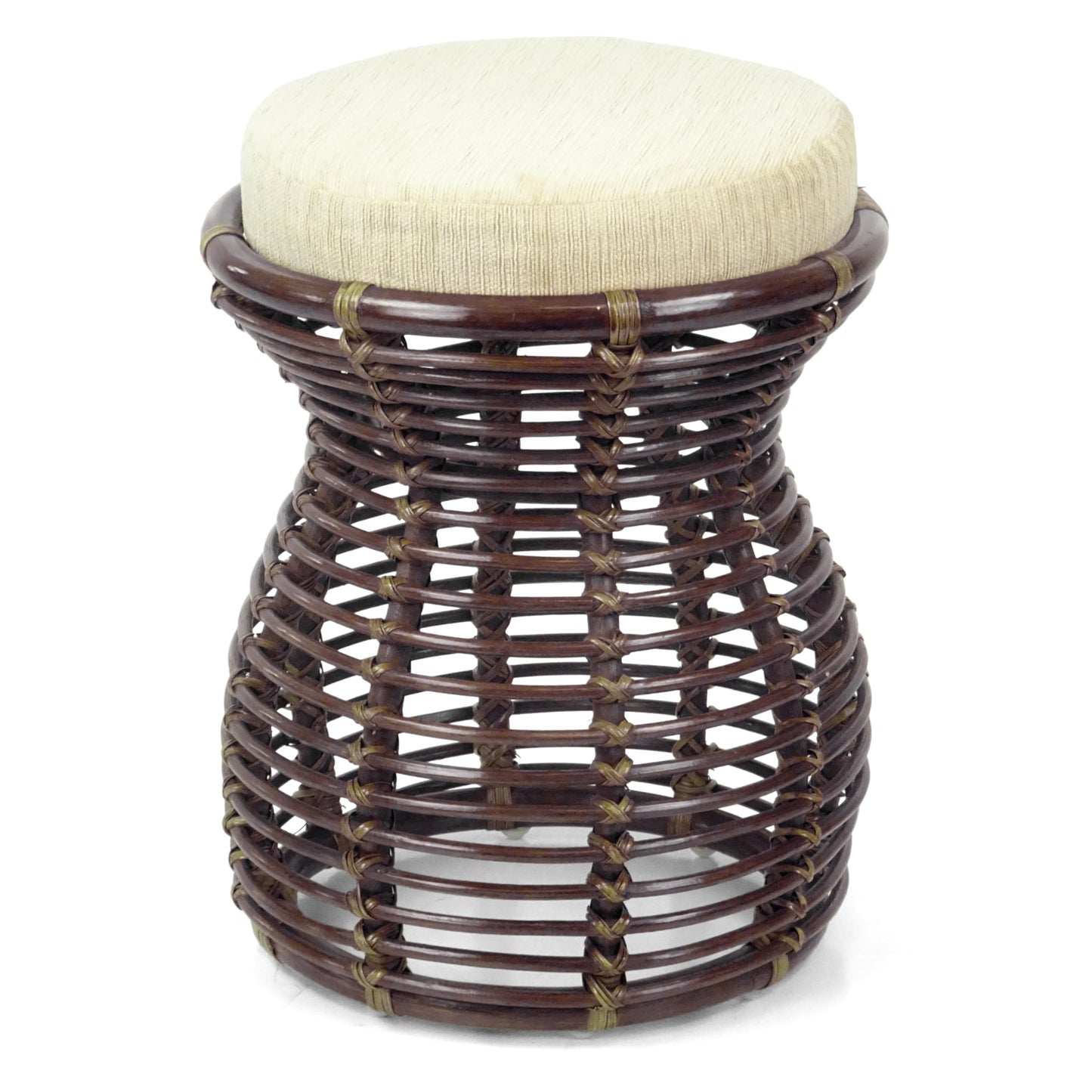 Milan Handmade Natural Rattan Wicker Ottoman Stool Vanity Bedroom Fully Assembled Dark Brown Color