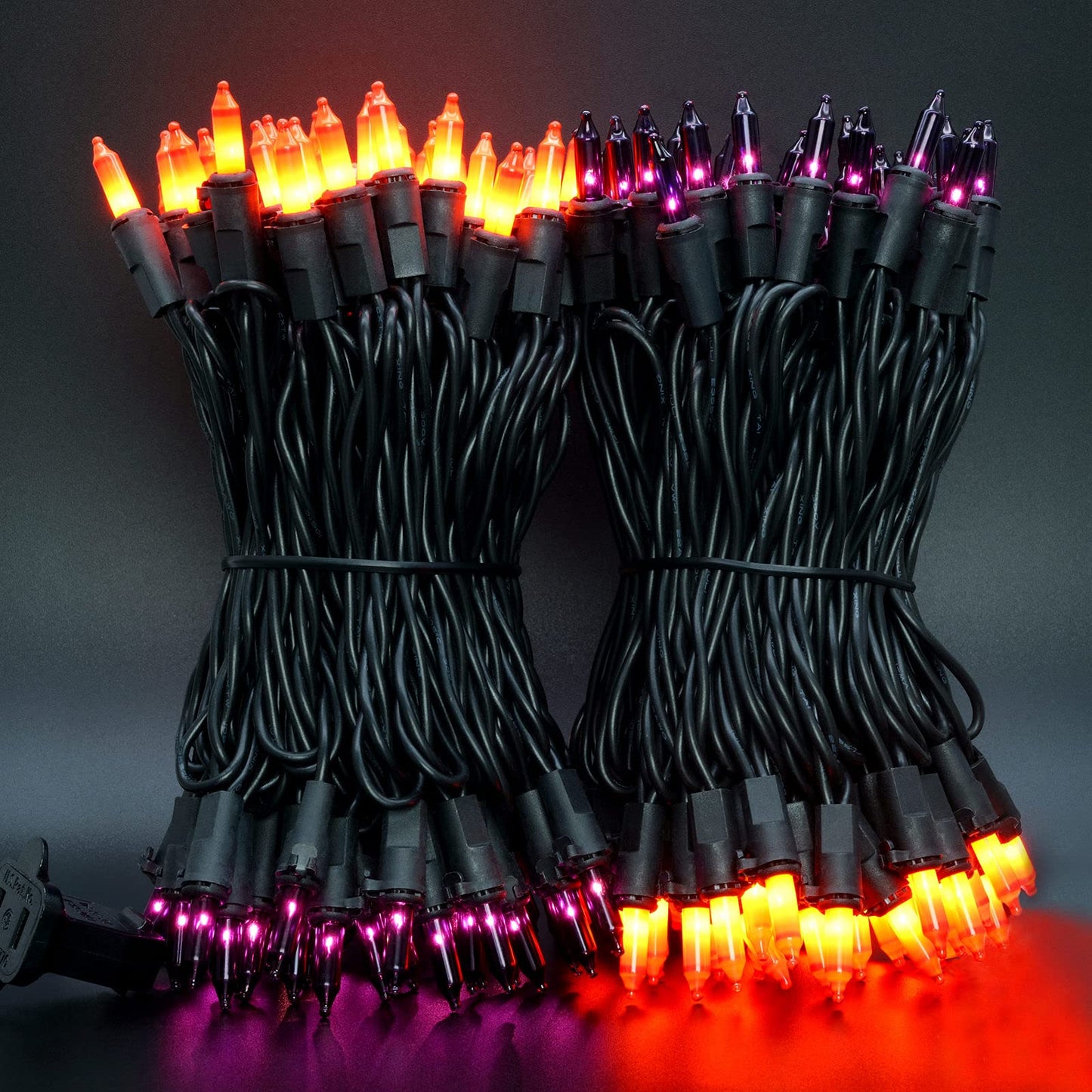 YULETIME 200 Orange & Purple Halloween Lights with Black Wire, Pack of 2 Sets 33 ft 100 Count UL Certified Christmas String Lights (Orange & Purple)
