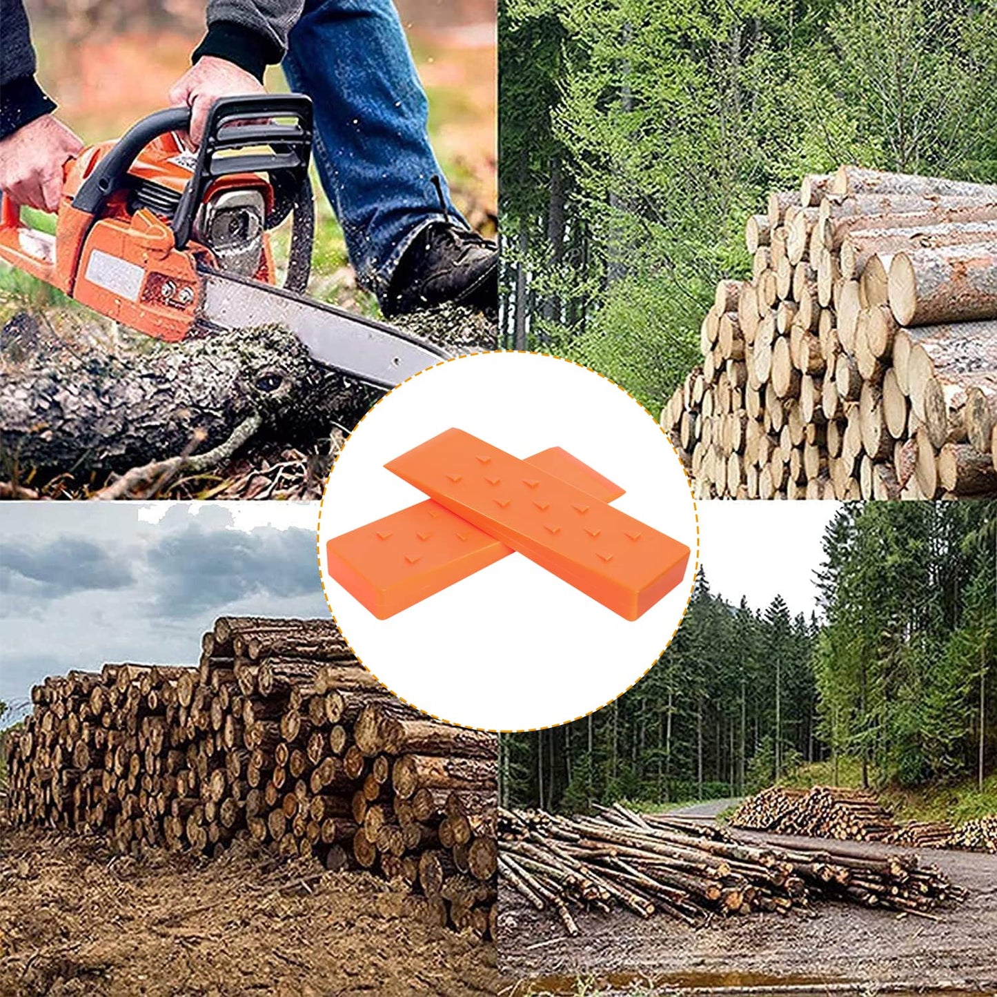Poweka 10'' Tree Felling Wedges with Spikes for Safe Cutting, Orange ABS Plastic Wood Splitting Tree Cutting Wedge, Logging Supplies Tools and Chainsaw Accessories(6 Packs)