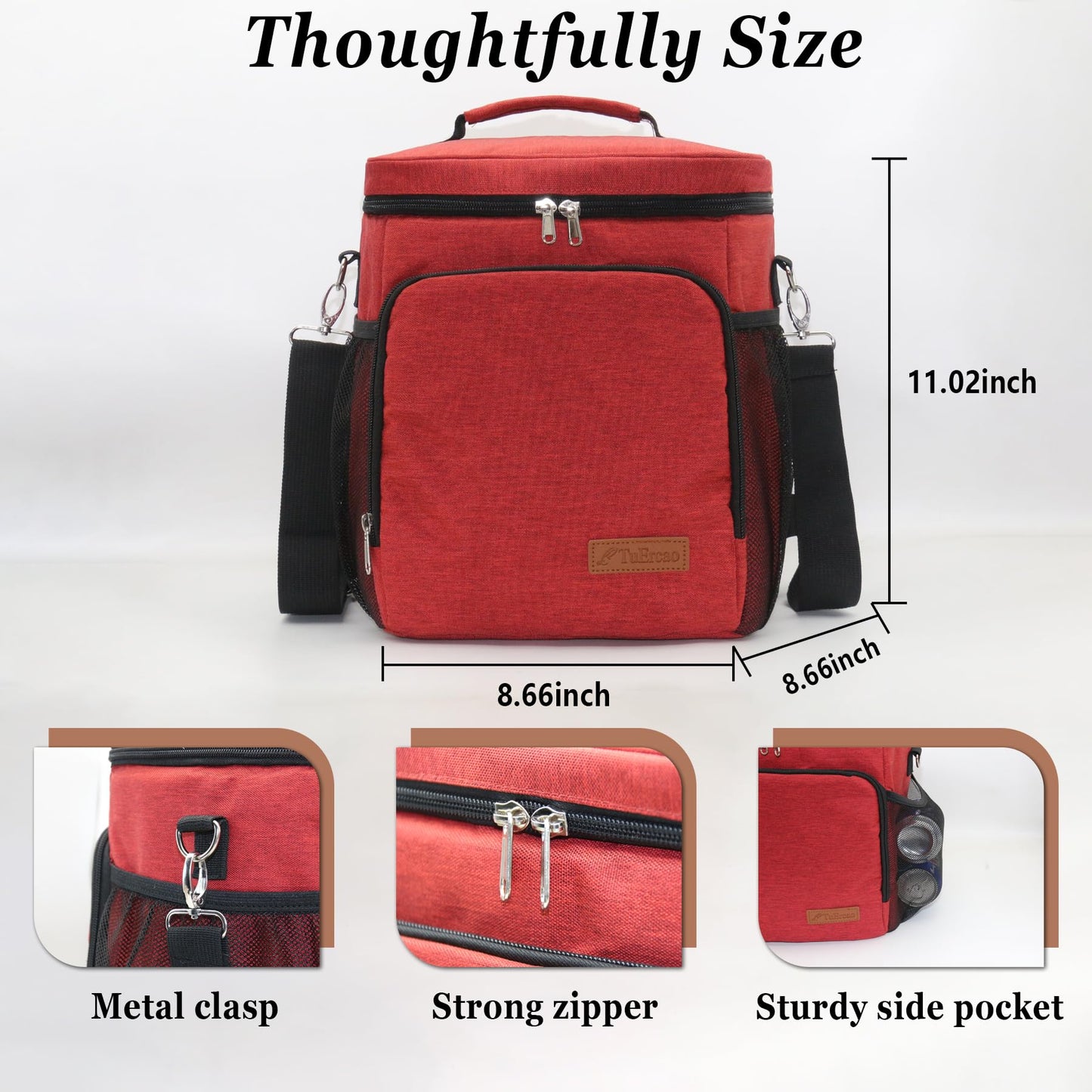 TuErcao 18 Can Small Cooler Bag, Portable Collapsible Soft Ice Chest for Beach Hiking Picnic Camping Travel Cooler for Car Road Trips, Red