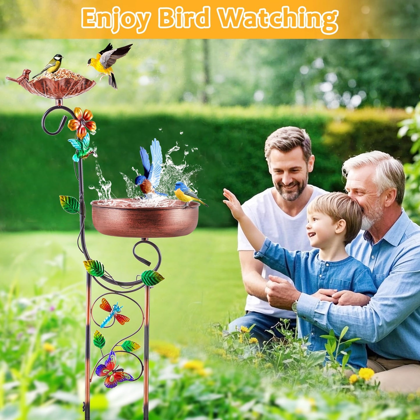 YOFOVI 2 In 1 Bird Bath for Outside, Freestanding Large Bird Feeder Birdbaths for Outdoors, Garden Metal Bird Baths Bowl for Patio Yard, Copper