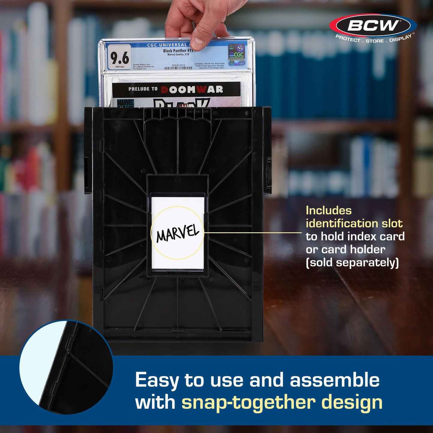 BCW Graded Comic Book Bin with Partition – Black (2 Pack) | Holds 30 Graded Comics | Stackable Comic Book Box Storage for CGC, CBCS & Slabs