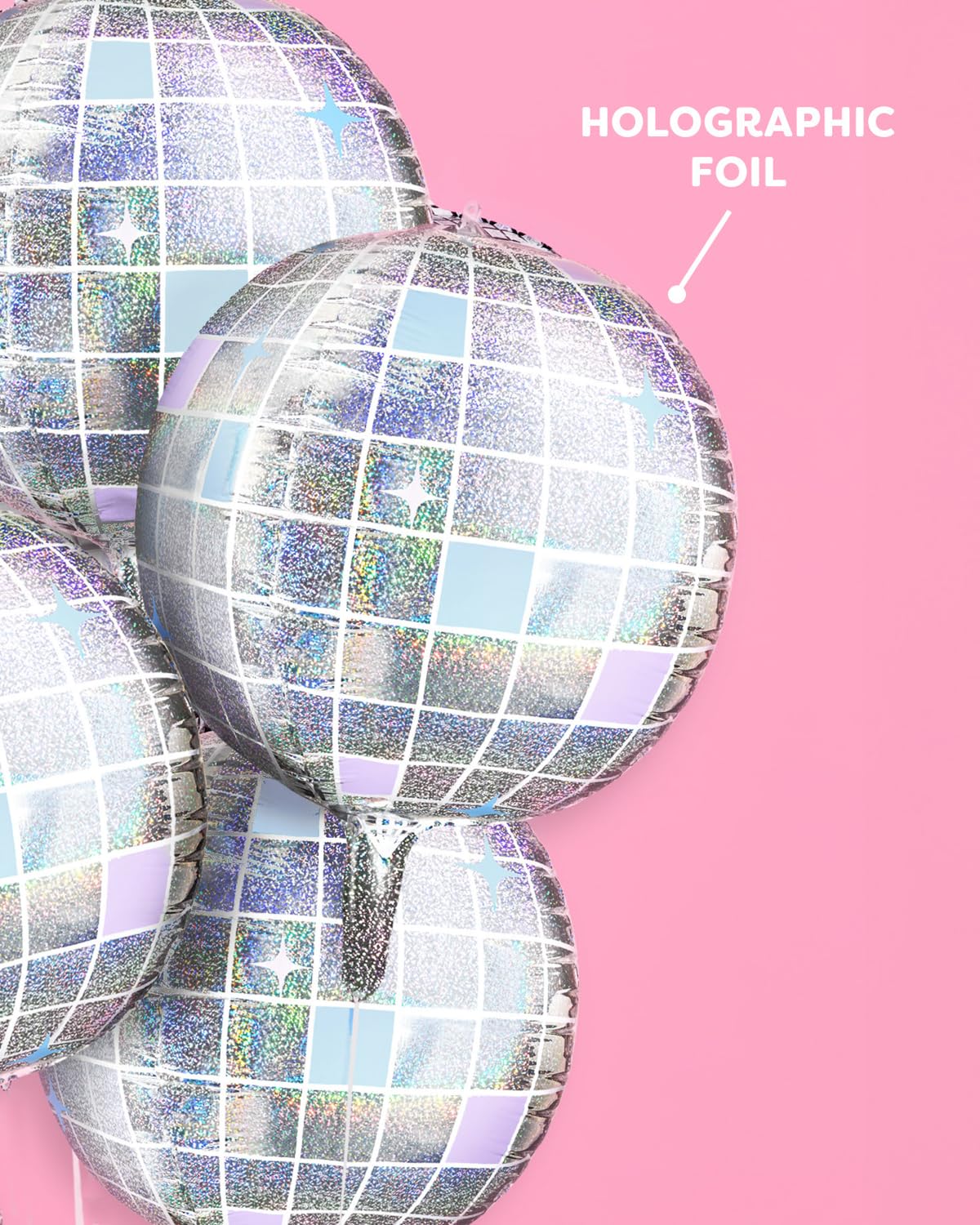 xo, Fetti Iridescent Disco Ball Metallic Silver Foil Balloons - 4 pk, 22" | Last Disco Bachelorette Decorations, Groovy Birthday Party Supplies, 70s Baby Shower, NYE, Space Cowboy