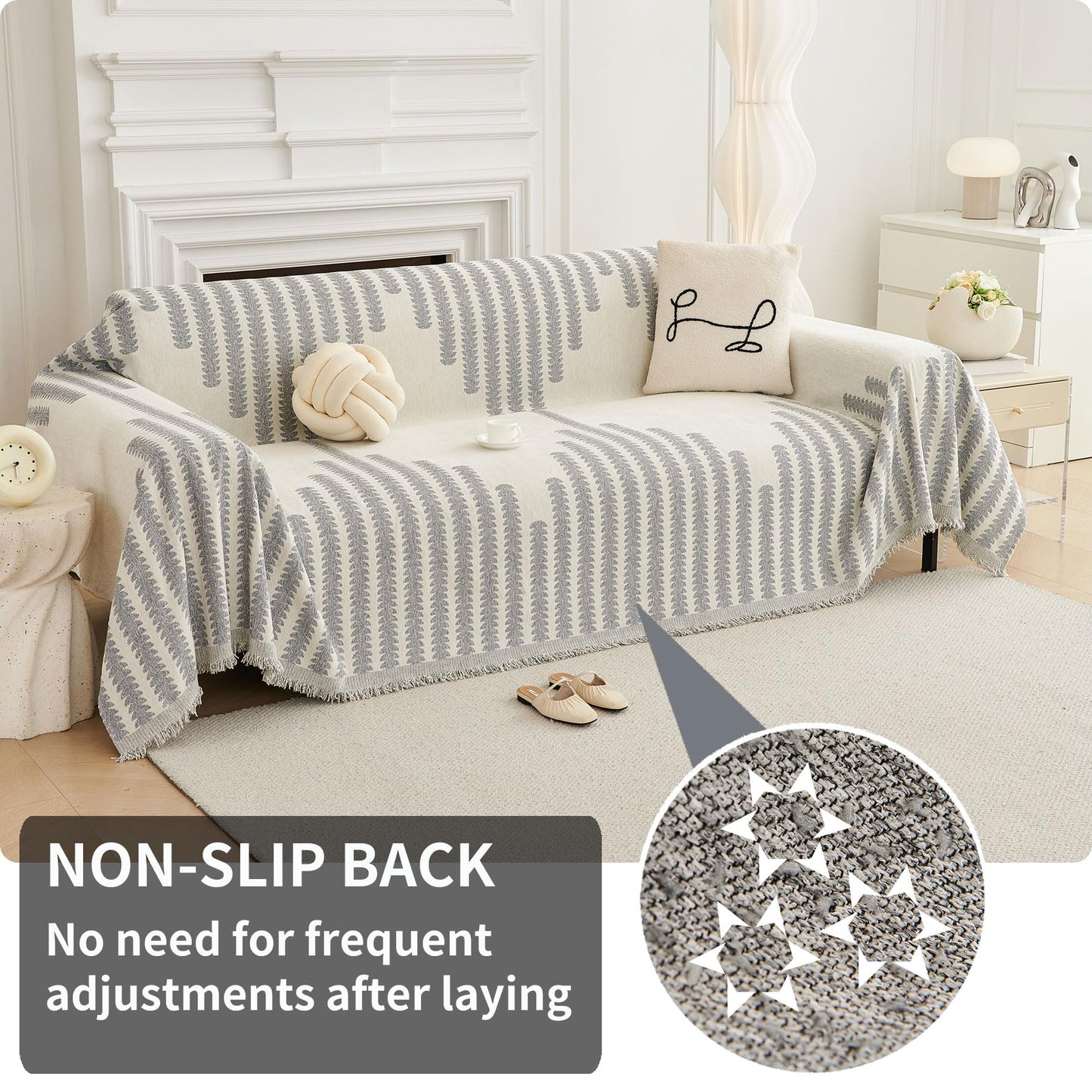 HAOMAIJIA Boho Sofa Covers Couch Covers for 3 Cushion Couch Sofa Pet Friendly Soft Thick Non Slip Couch Cover for Dogs Washable Sectional Couch Covers L Shape Furniture Protecto (Grey, 71"x118")
