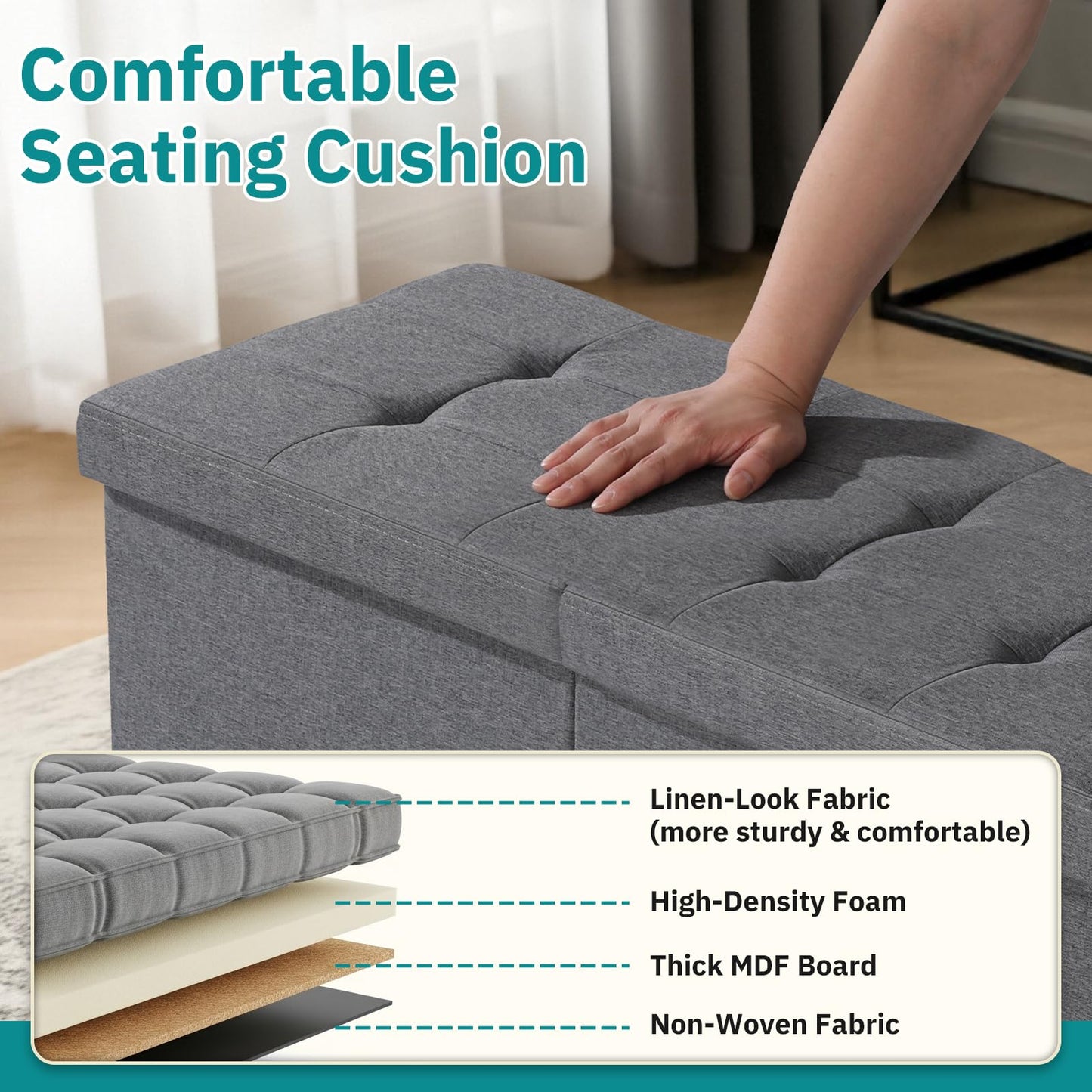 Snuvid 30-INCH Storage Ottoman Bench, Footrest with Storage, End of Bed Bench Coffee Table for Living Room, Bedroom, Entryway, Dark Gray