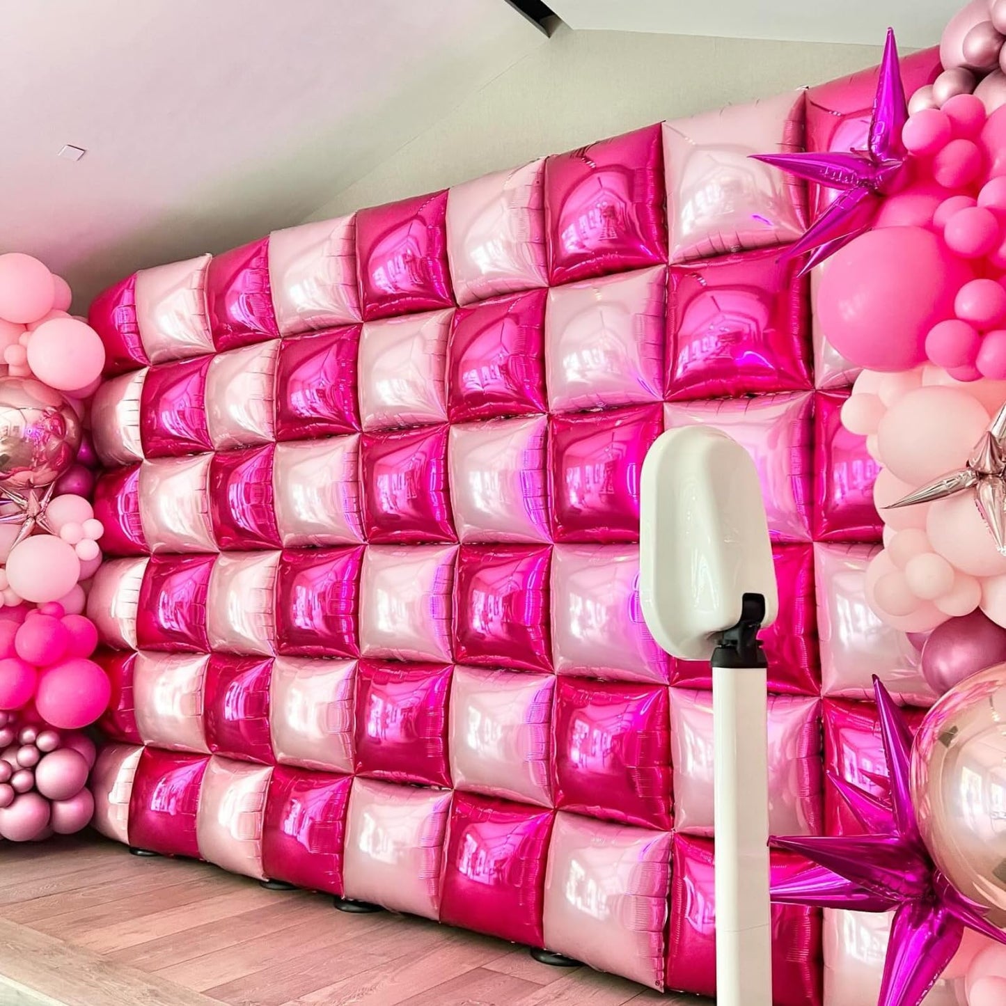 Hot Pink and Rose Double Sided Square Foil Balloons Wall,19 Inches Pink Metallic Foil Balloons Tunnel Arch Kit for Girls Bachelorette,Wedding,Anniversary,Mothers Day Party Background Decorations