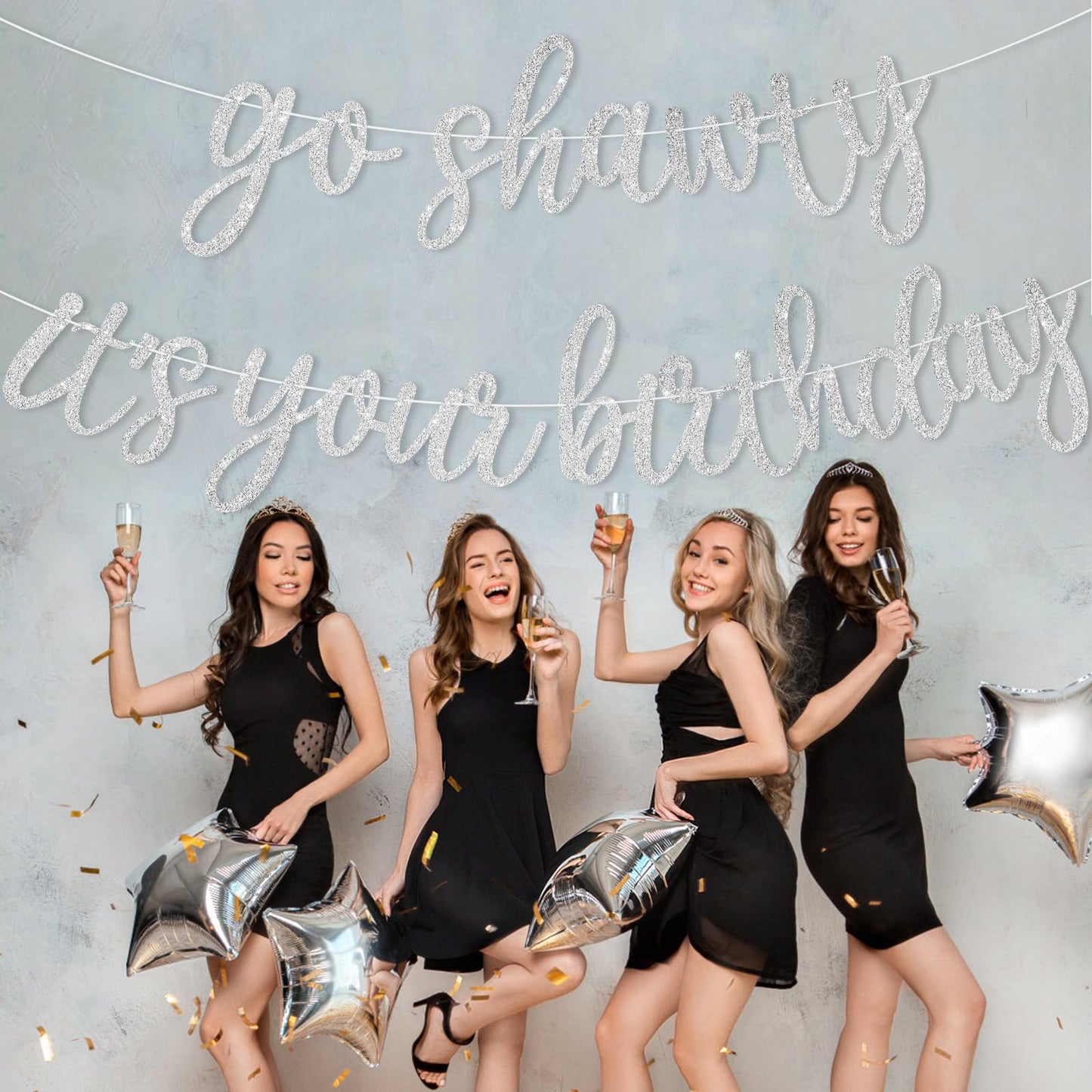 JHZMCRX Go Shawty It's Your Birthday Banner Glitter Happy Birthday Banner Sign Funny Garland Wall Door Banners for Women Girls Birthday Party Decorations Backdrops Silver