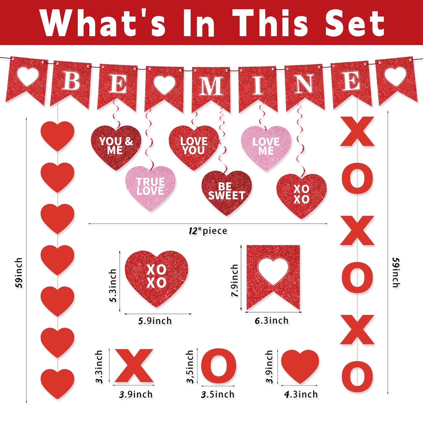 Valentines Day Decorations Valentine's Day Be Mine Decorations Hanging Heart Swirls, BE Mine Love Heart XO Garlands Banner for Valentines Decor Home Classroom Wedding Party Supplies